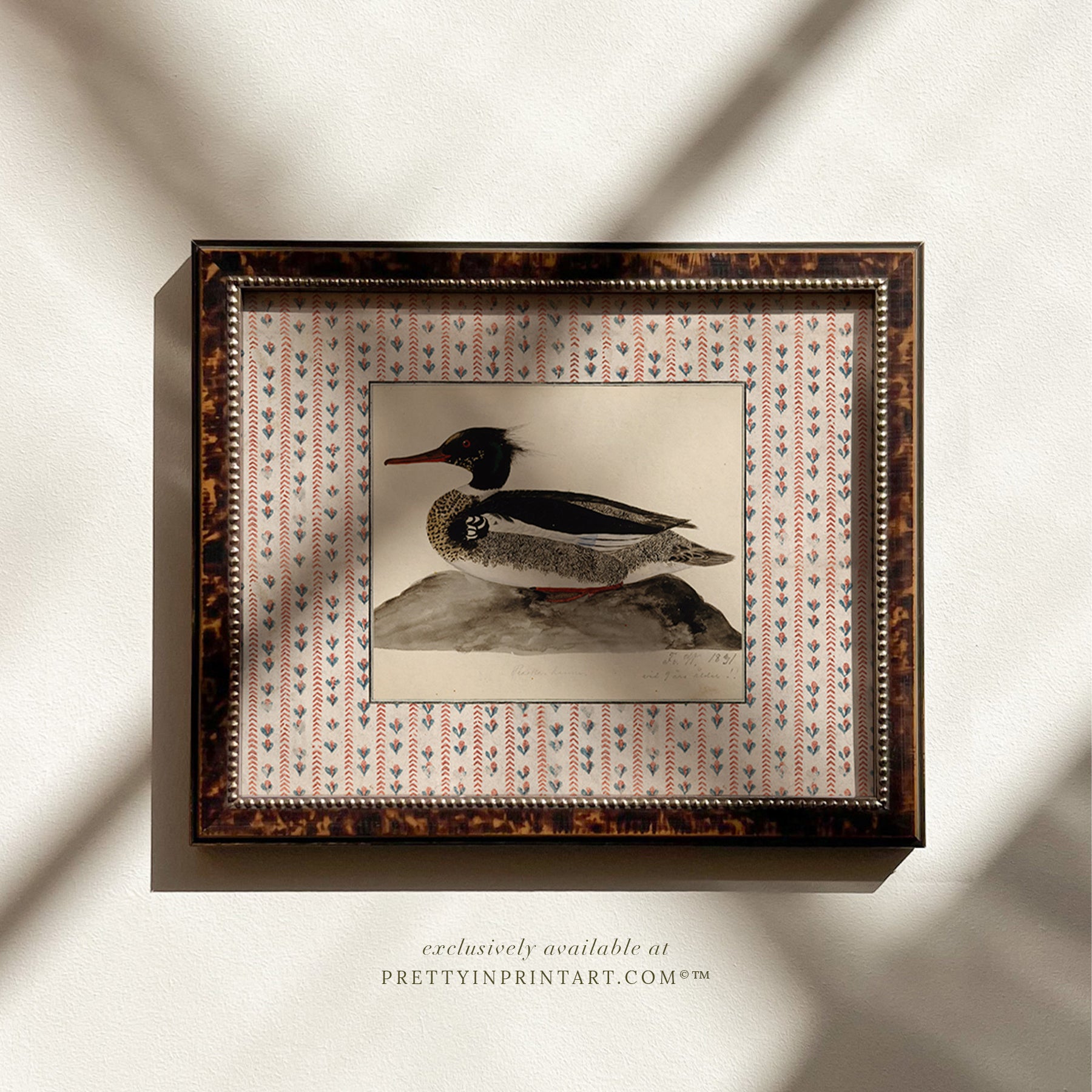 Vintage-style art prints featuring ducks, geese, swans, framed in classic gold or wood frames, perfect for traditional or country-themed vintage nursery, or any room in the home.