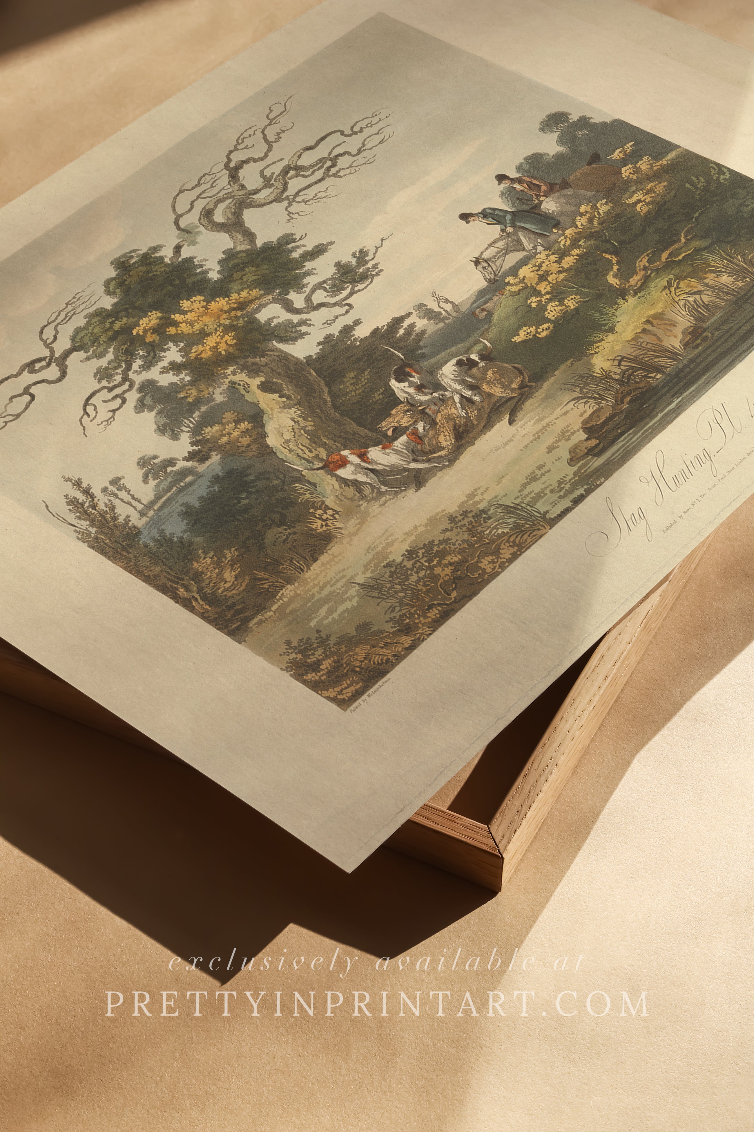 unframed-vintage-hunting-scene-print-antique-style-wall-art