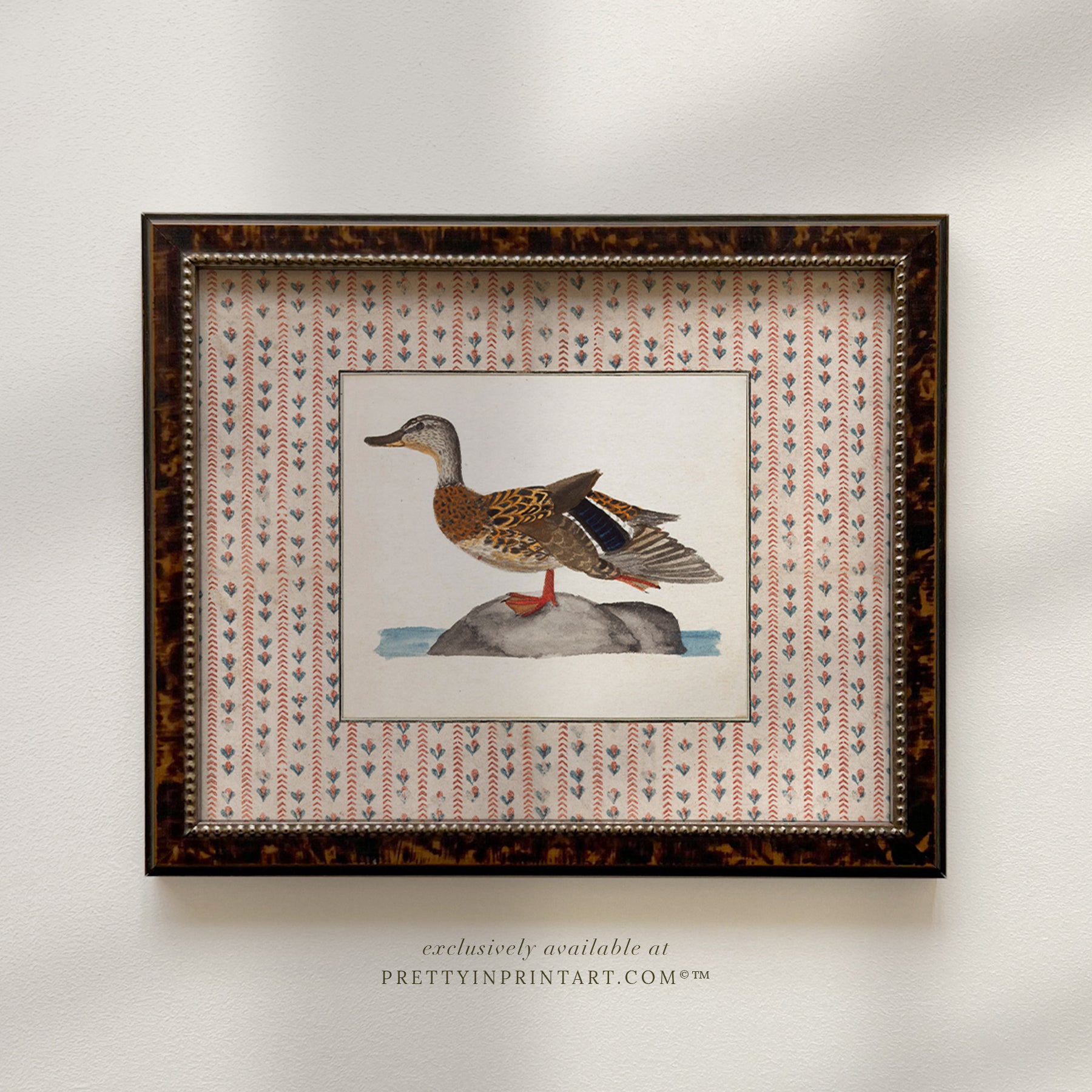 Vintage-style art prints featuring ducks, geese, swans, framed in classic gold or wood frames, perfect for traditional or country-themed vintage nursery, or any room in the home.