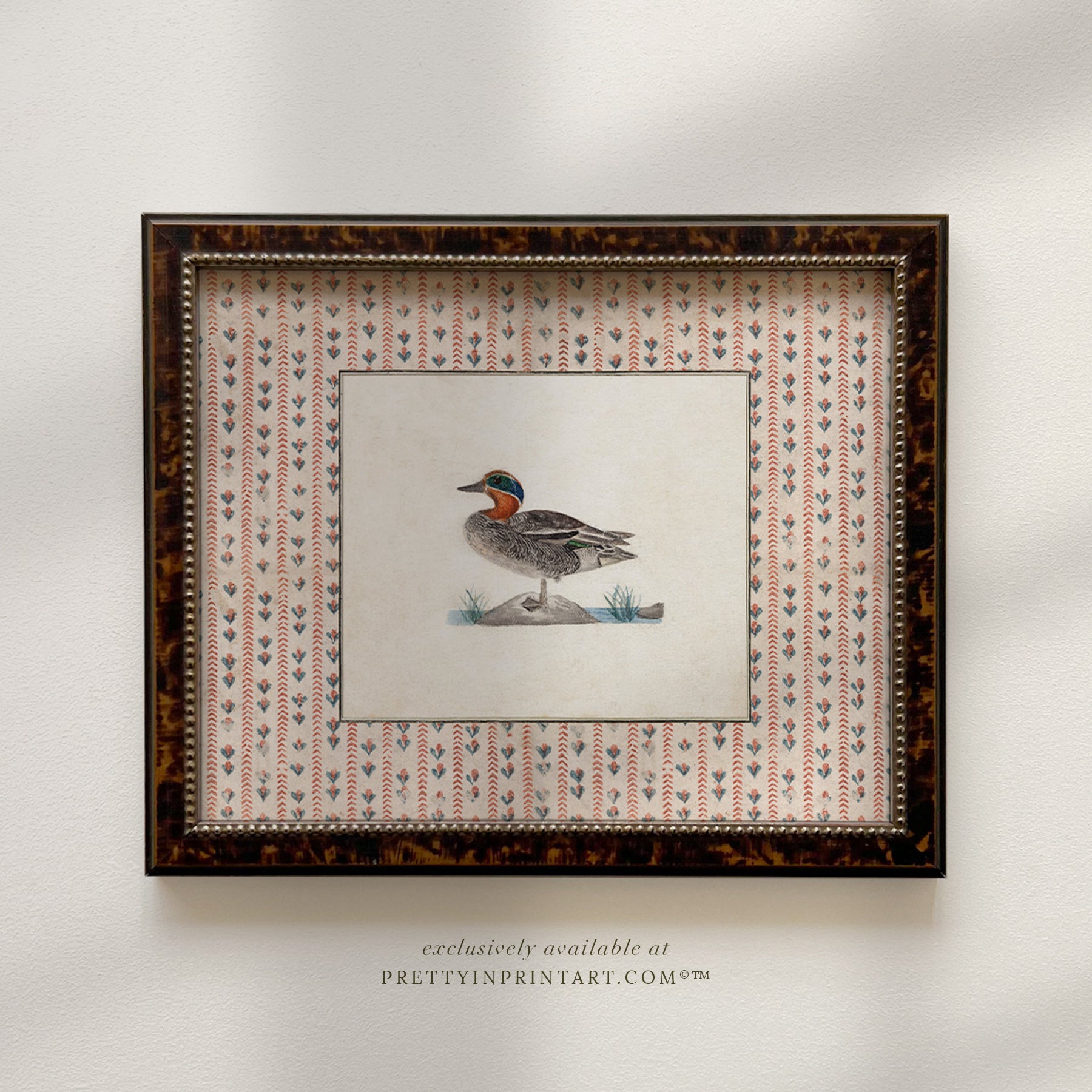 Vintage-style art prints featuring ducks, geese, swans, framed in classic gold or wood frames, perfect for traditional or country-themed vintage nursery, or any room in the home.