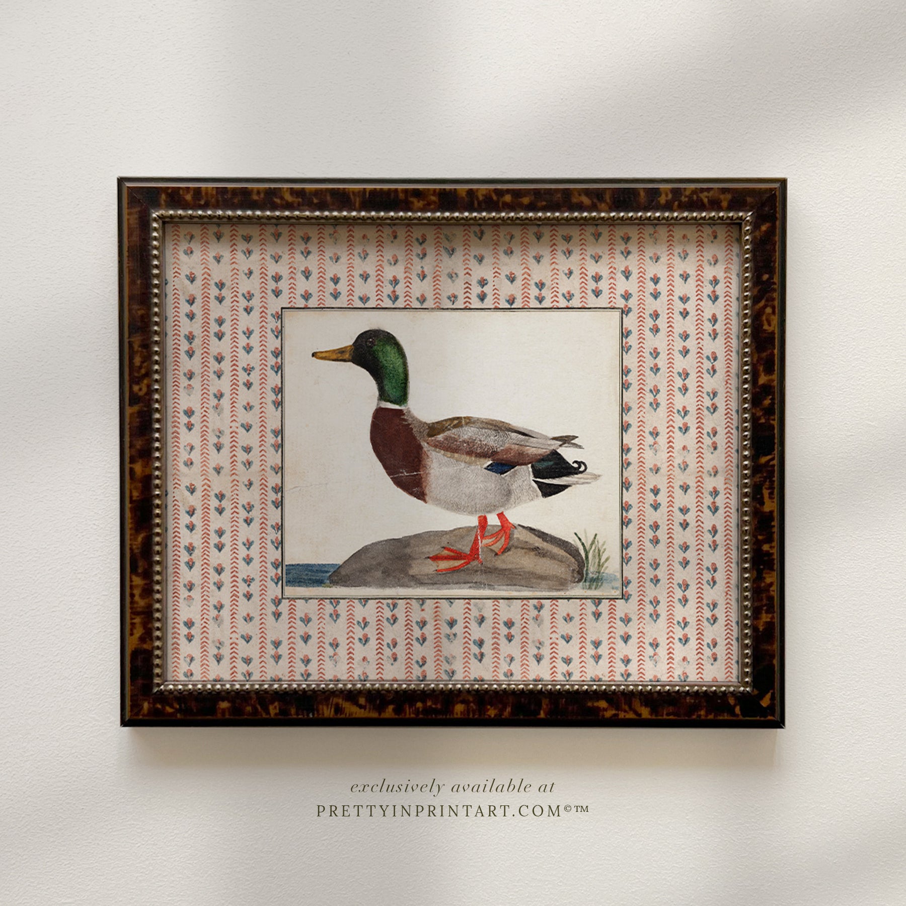 Vintage-style art prints featuring ducks, geese, swans, framed in classic gold or wood frames, perfect for traditional or country-themed vintage nursery, or any room in the home.