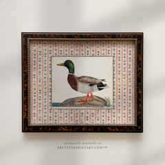 Vintage Duck Art Print – Framed in Tortoiseshell-Style Wood Frame, Cottagecore Kitchen Wall Decor (003, BRN-TOR-2124)