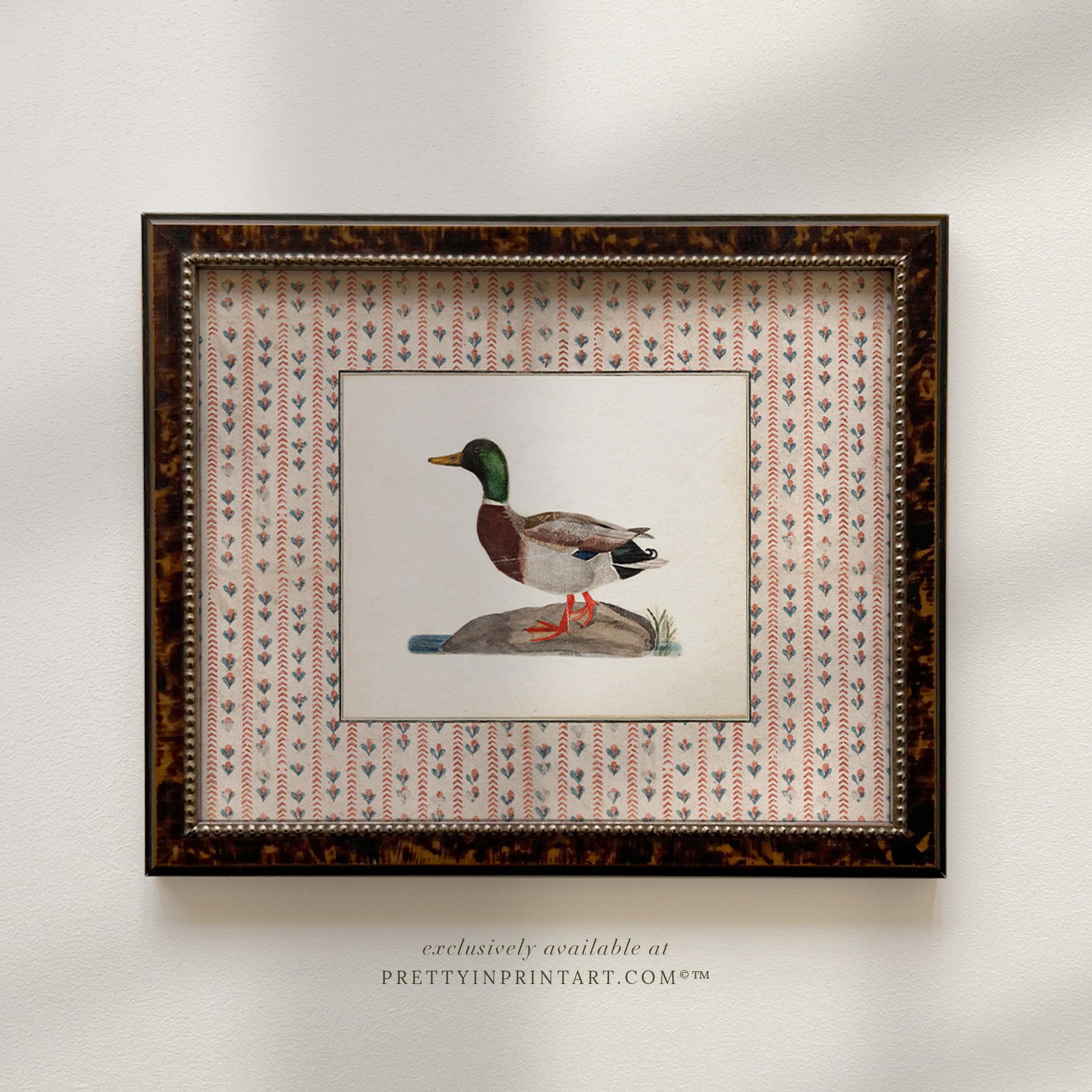 Vintage-style art prints featuring ducks, geese, swans, framed in classic gold or wood frames, perfect for traditional or country-themed vintage nursery, or any room in the home.