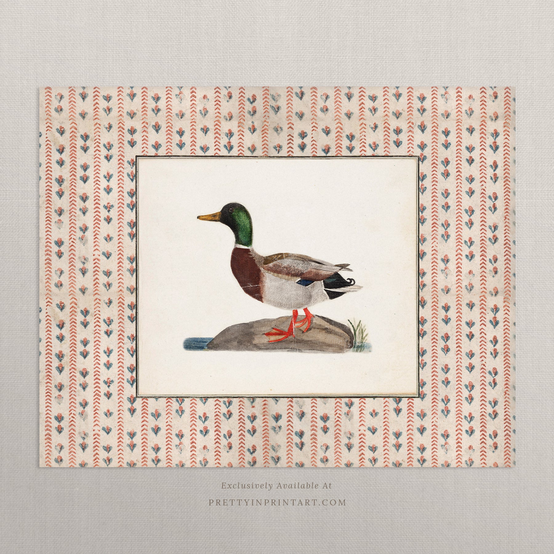 Vintage-style art prints featuring ducks, geese, swans, framed in classic gold or wood frames, perfect for traditional or country-themed vintage nursery, or any room in the home.