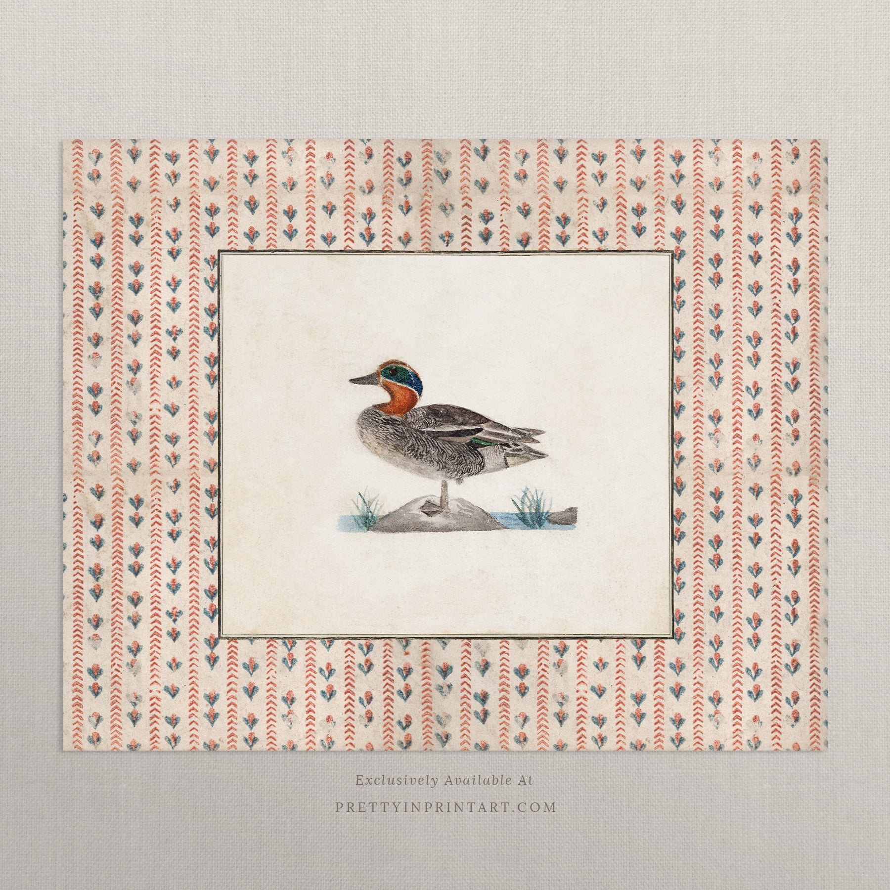 Vintage-style art prints featuring ducks, geese, swans, framed in classic gold or wood frames, perfect for traditional or country-themed vintage nursery, or any room in the home.
