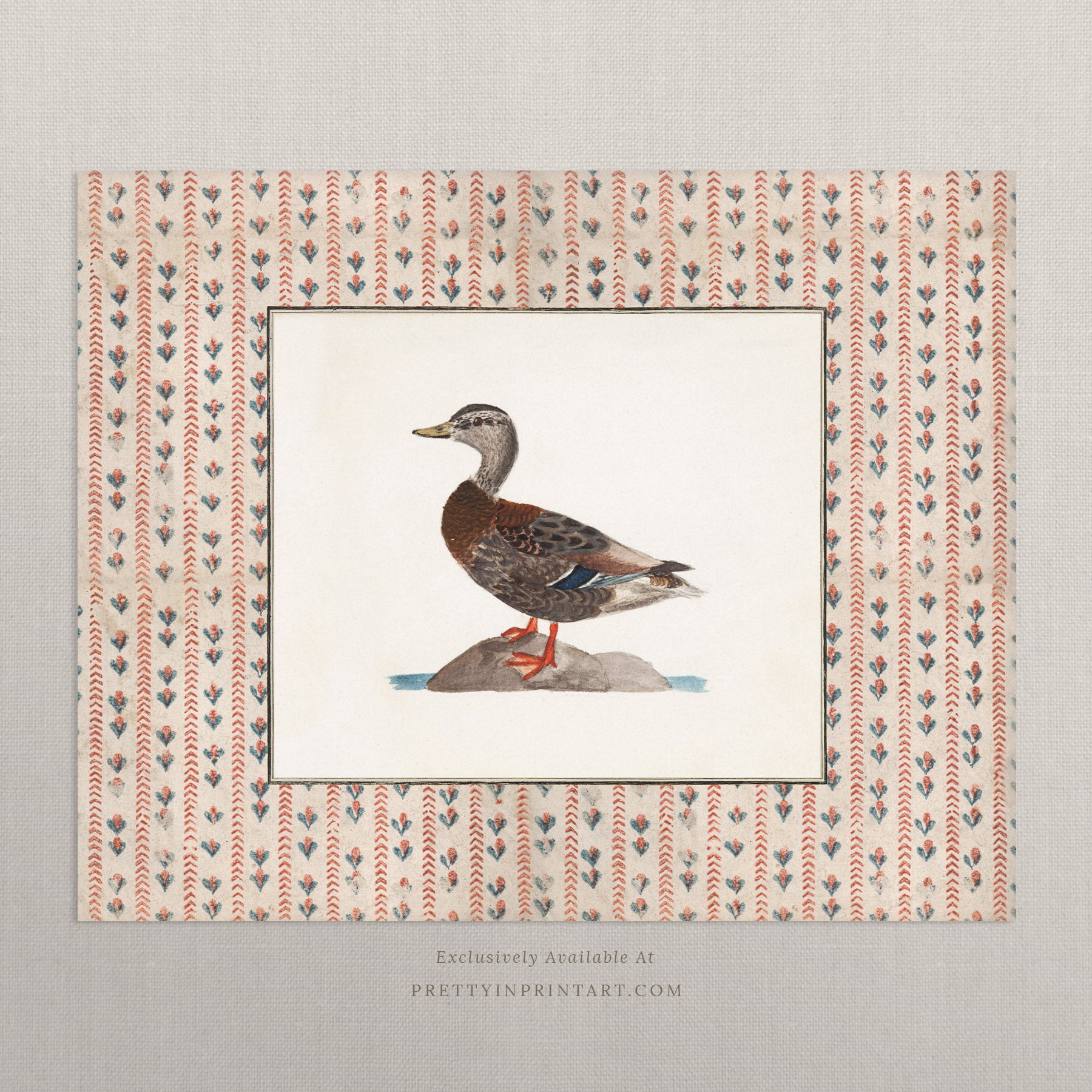 Vintage-style art prints featuring ducks, geese, swans, framed in classic gold or wood frames, perfect for traditional or country-themed vintage nursery, or any room in the home.