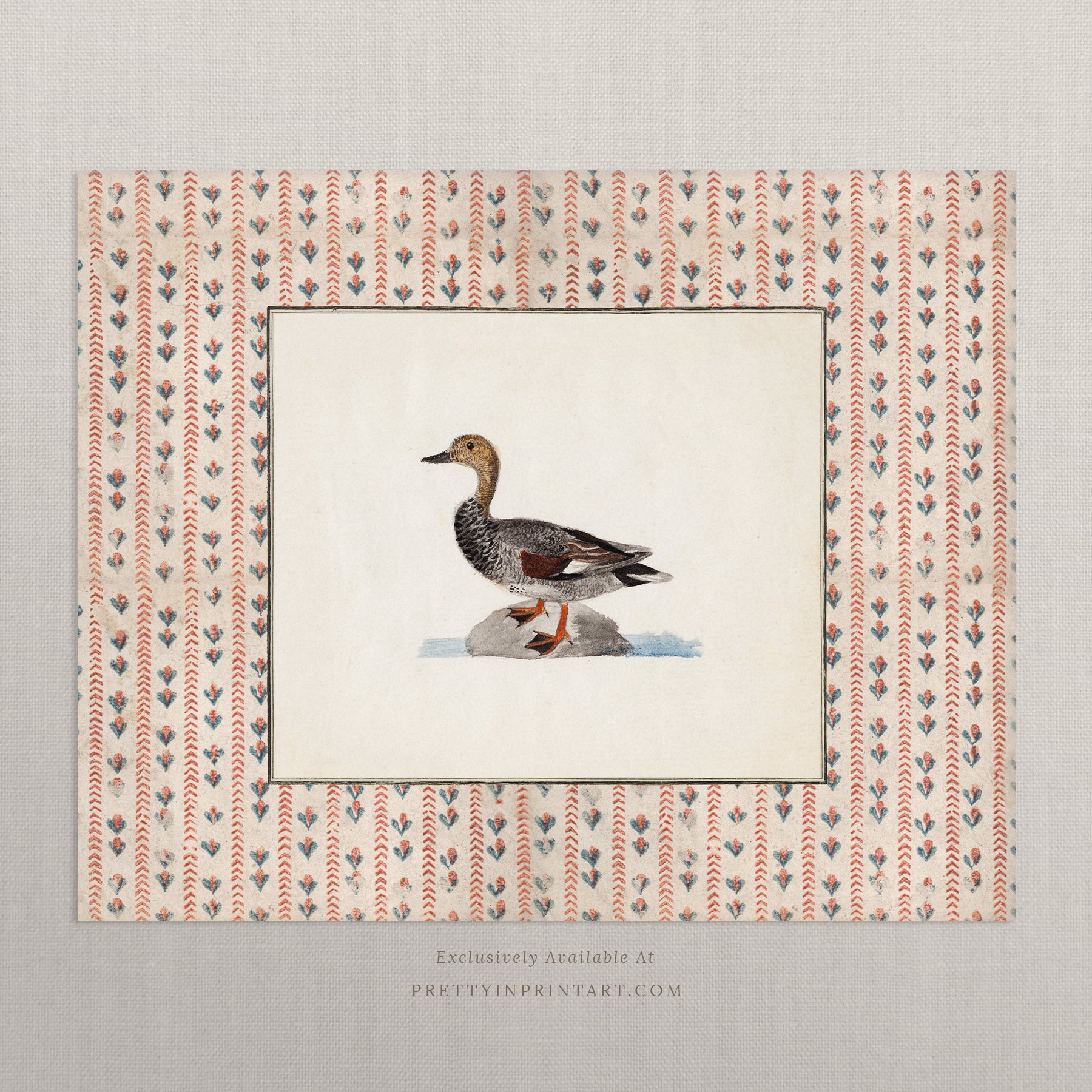 Vintage-style art prints featuring ducks, geese, swans, framed in classic gold or wood frames, perfect for traditional or country-themed vintage nursery, or any room in the home.