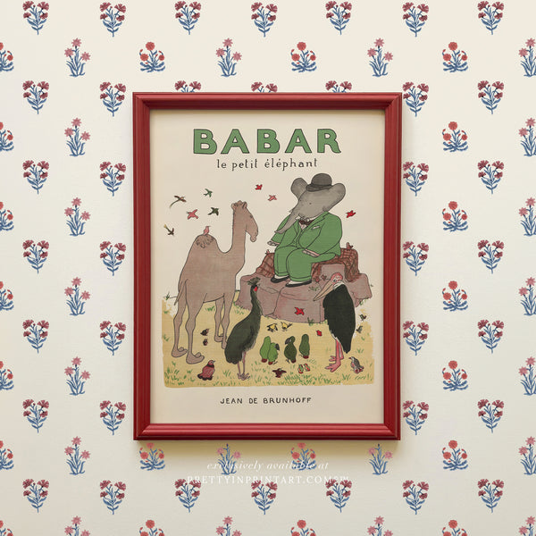 Babar with Camel |  Framed (Incarnadine Red Farrow & Ball 00303)