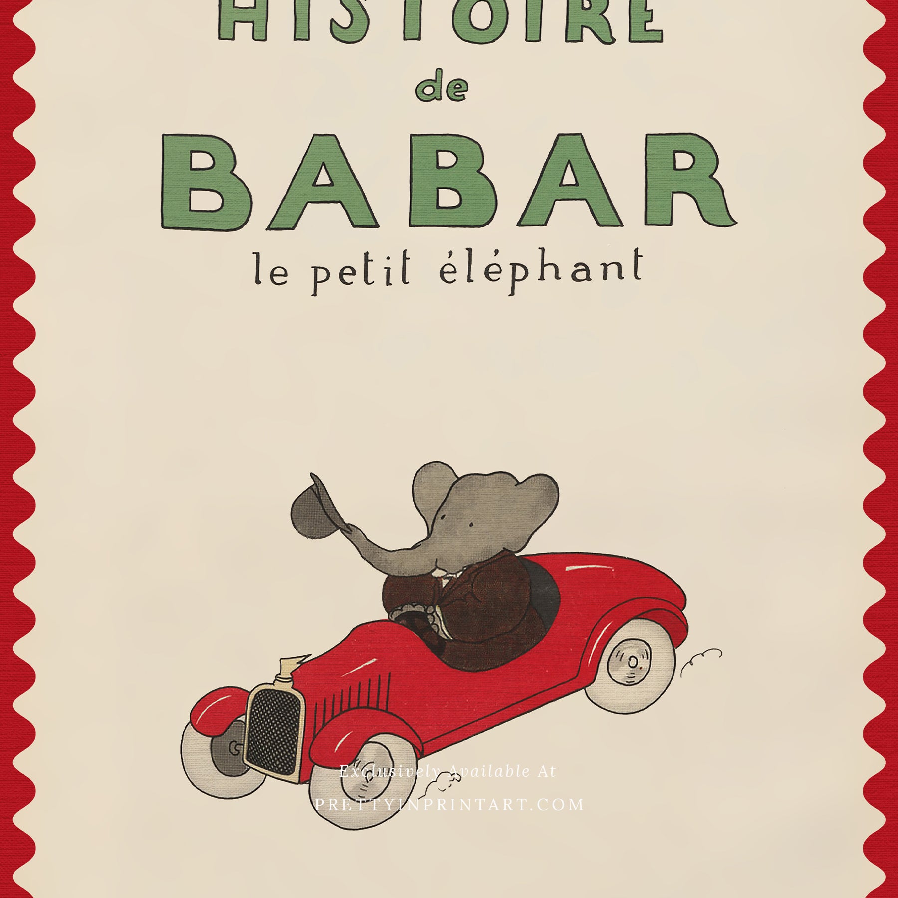 Babar Nursery Art - Babar the Elephant nursery wall art print, Vintage Babar nursery decor for baby’s room, Classic Babar prints for children’s bedrooms
