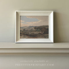 Vintage Landscape Art Print 00516 | Framed (Slipper Satin Farrow & Ball)