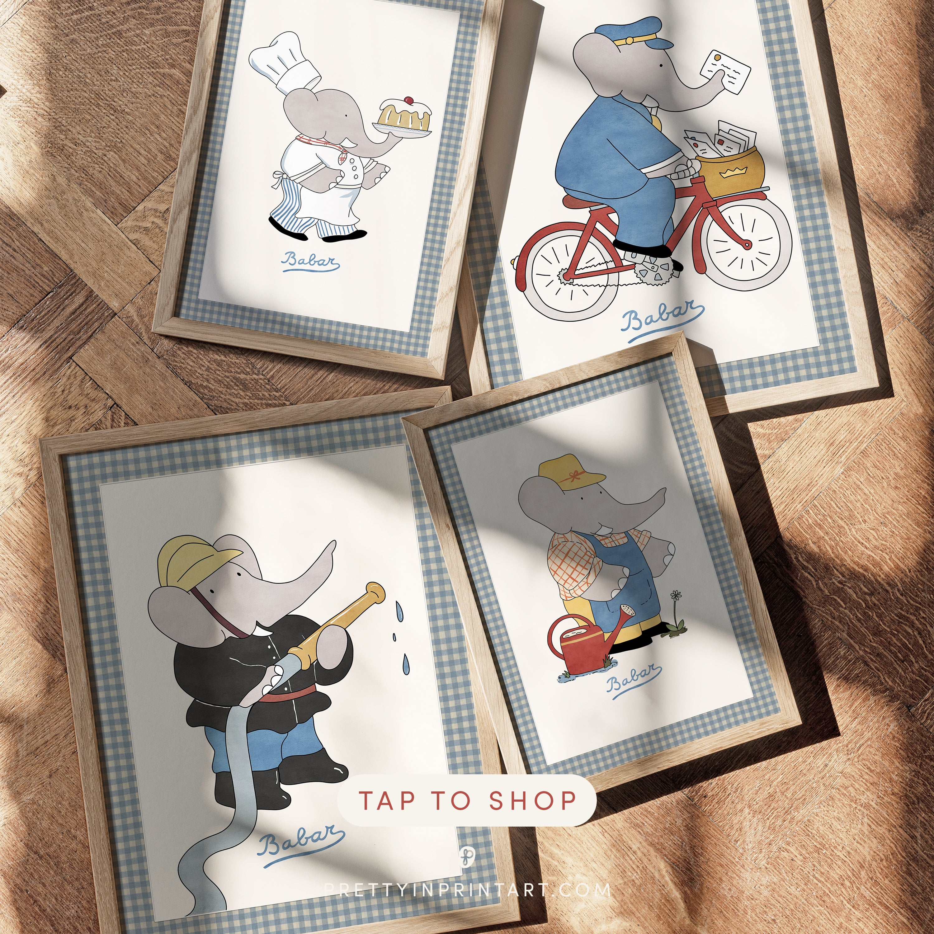 Babar Nursery Art - Babar the Elephant nursery wall art print, Vintage Babar nursery decor for baby’s room, Classic Babar prints for children’s bedrooms