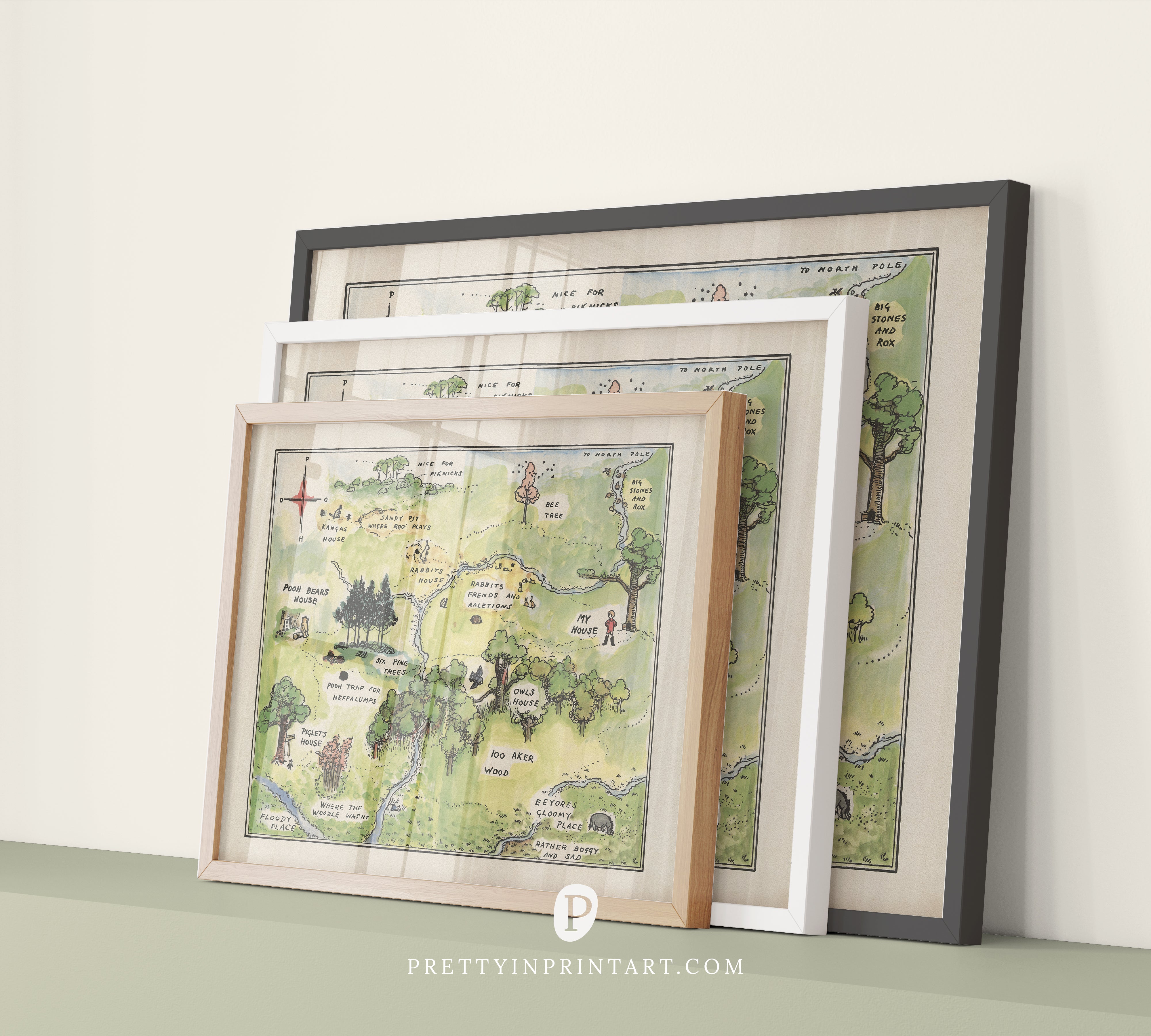 Winnie the Pooh Nursery Art Print – Map of Hundred Acre Wood | Framed Print