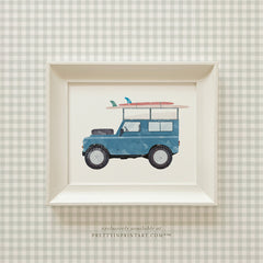 Land Rover Defender Kids Wall Art – Surf, Vintage Bedroom & Playroom Decor, Framed (Slipper Satin Farrow & Ball)