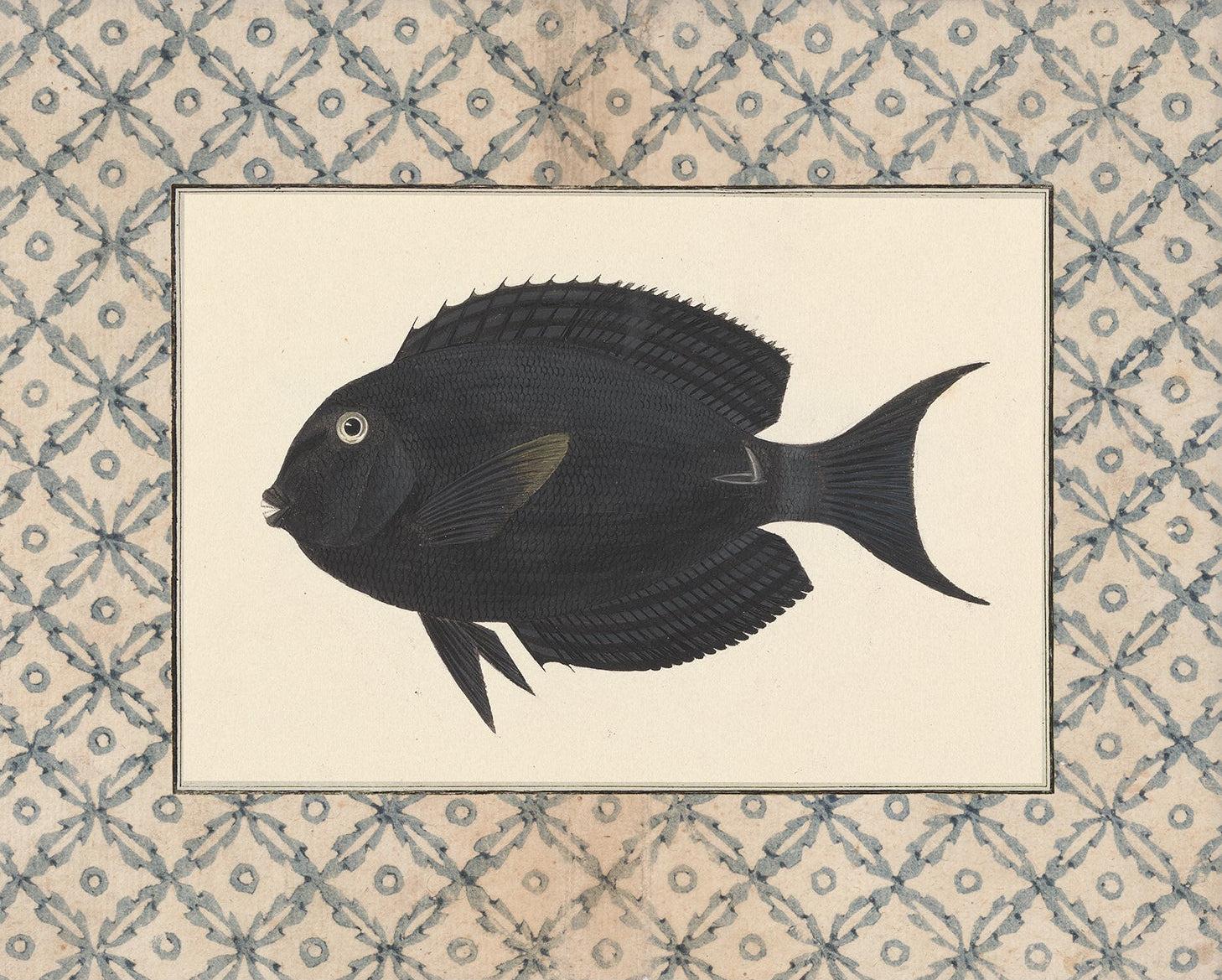 Vintage-style black fish art print with coastal theme