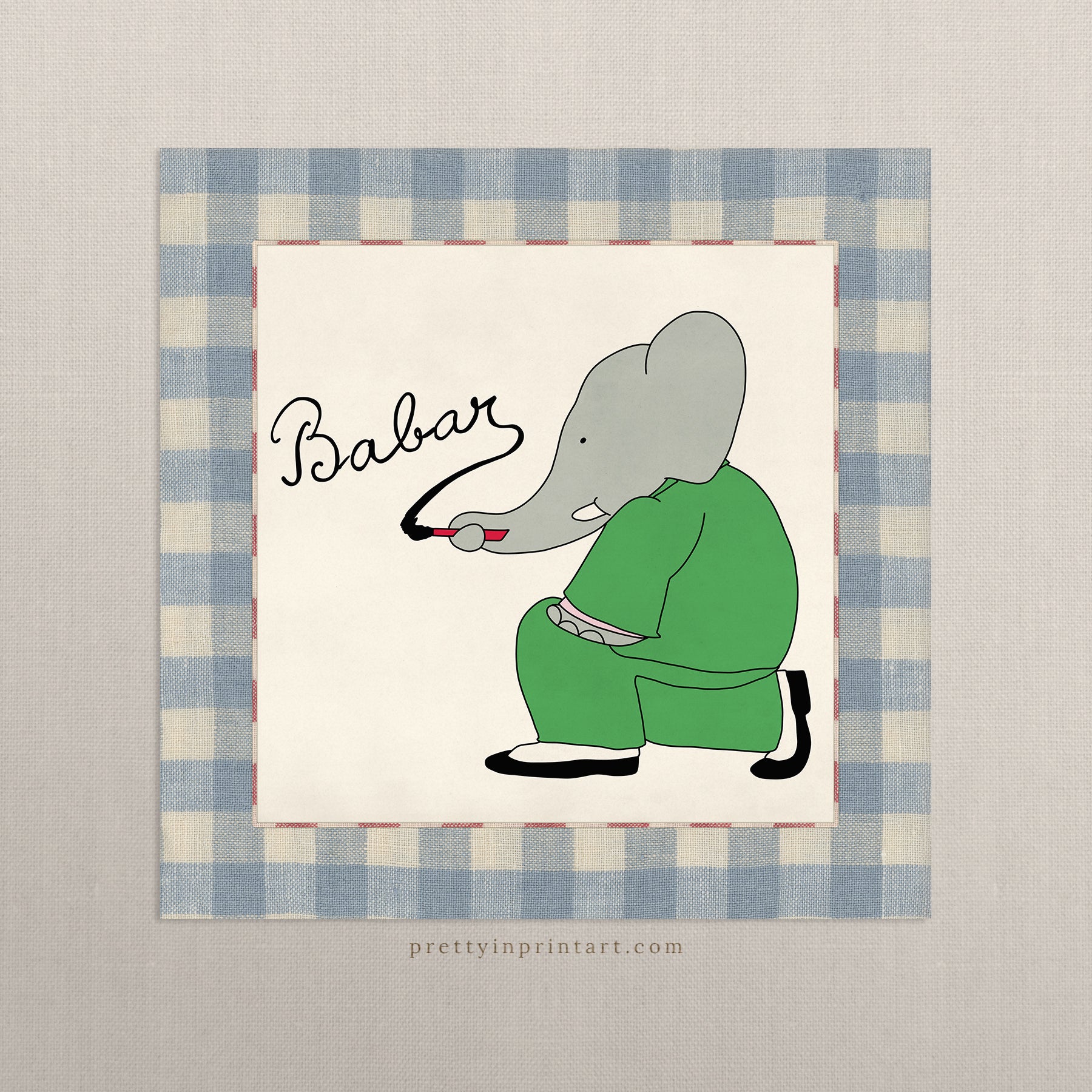 Babar Nursery Art - Babar the Elephant nursery wall art print, Vintage Babar nursery decor for baby’s room, Classic Babar prints for children’s bedrooms