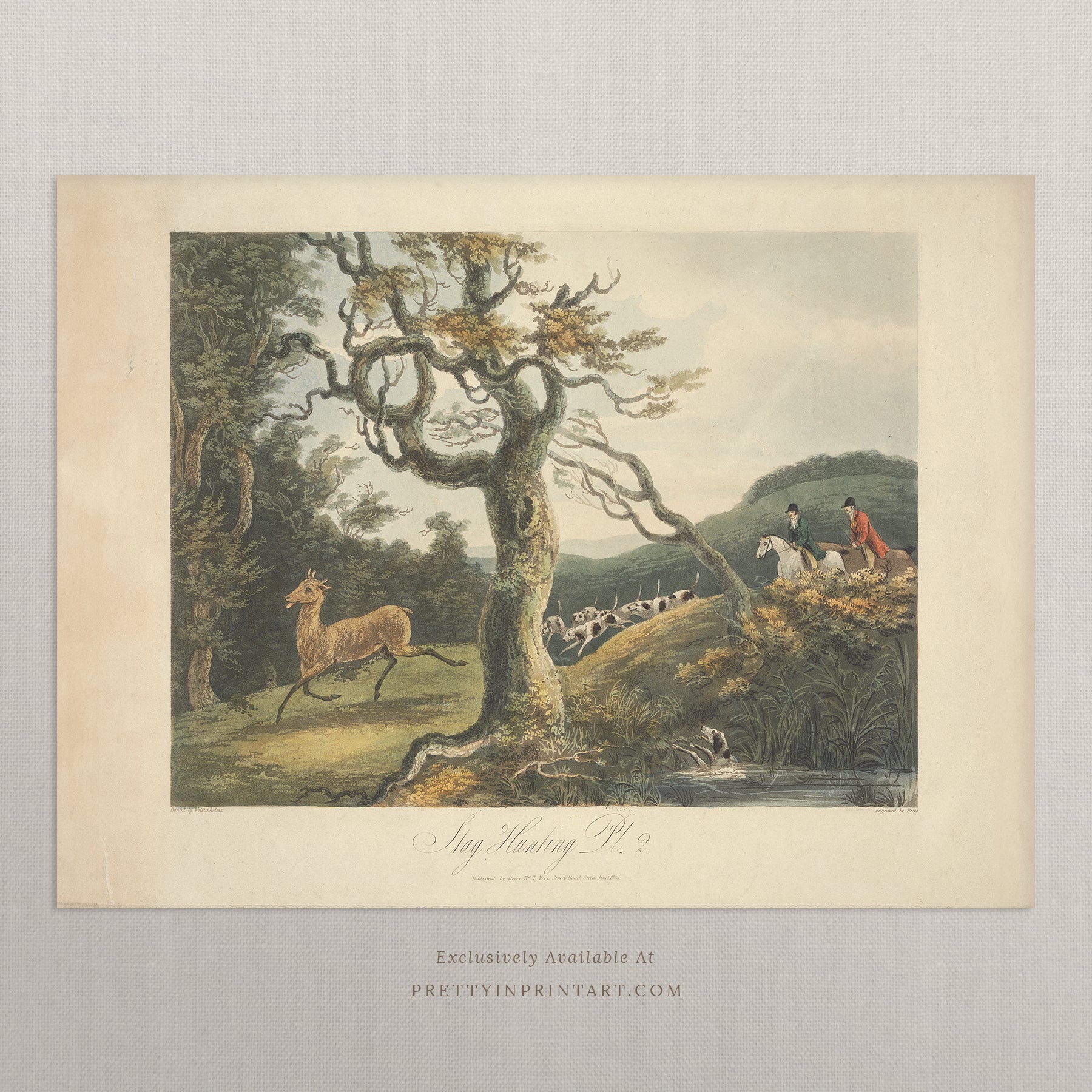 Antique Hunting Scene Art Print – Vintage Equestrian 002 | Unframed