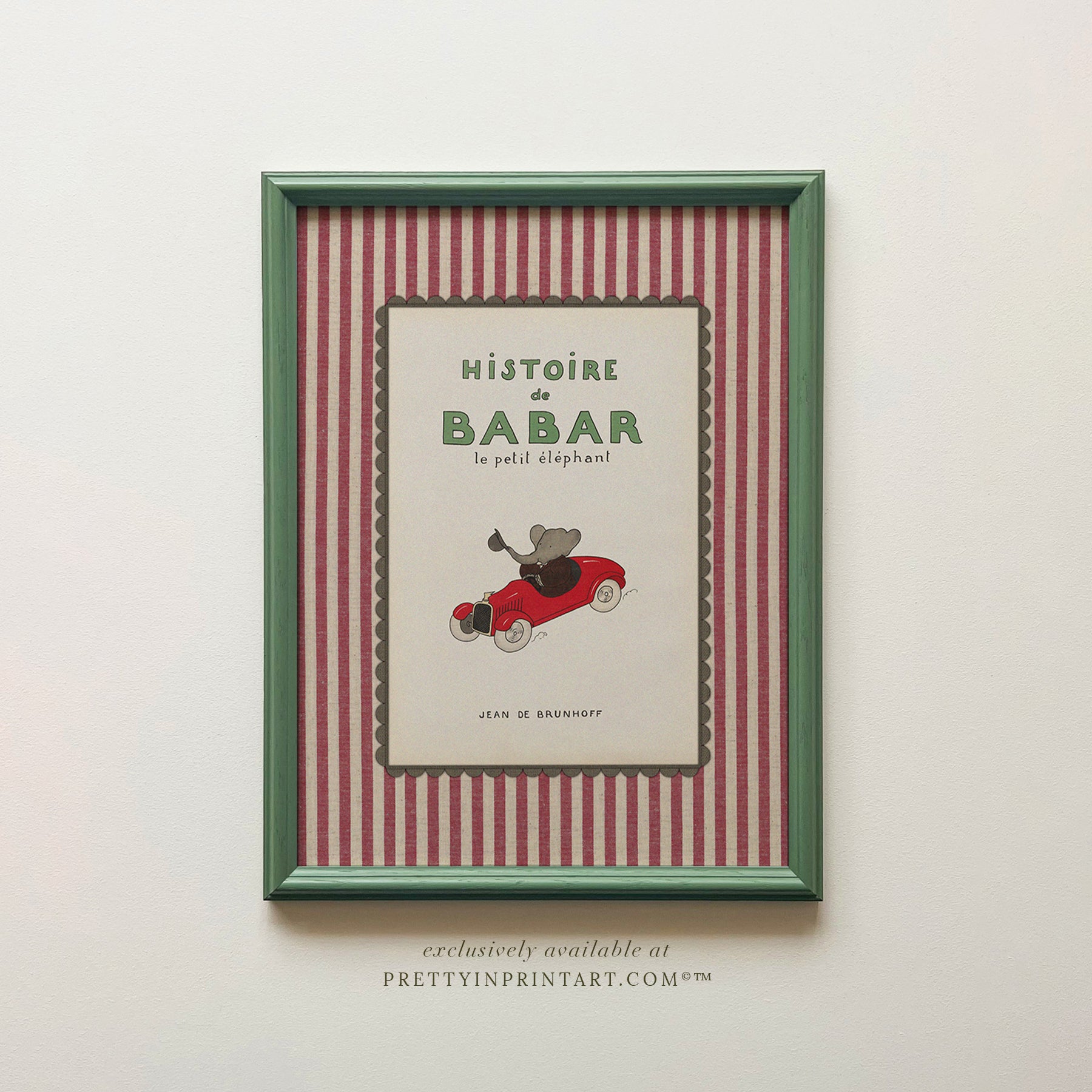 Framed Babar Nursery Art 008 (Farrow & Ball Calke Green)