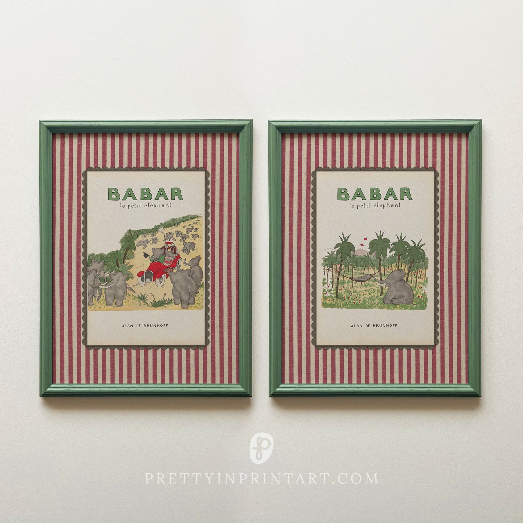Babar Nursery Art 010 | Framed (Calke Green Farrow & Ball 00303)