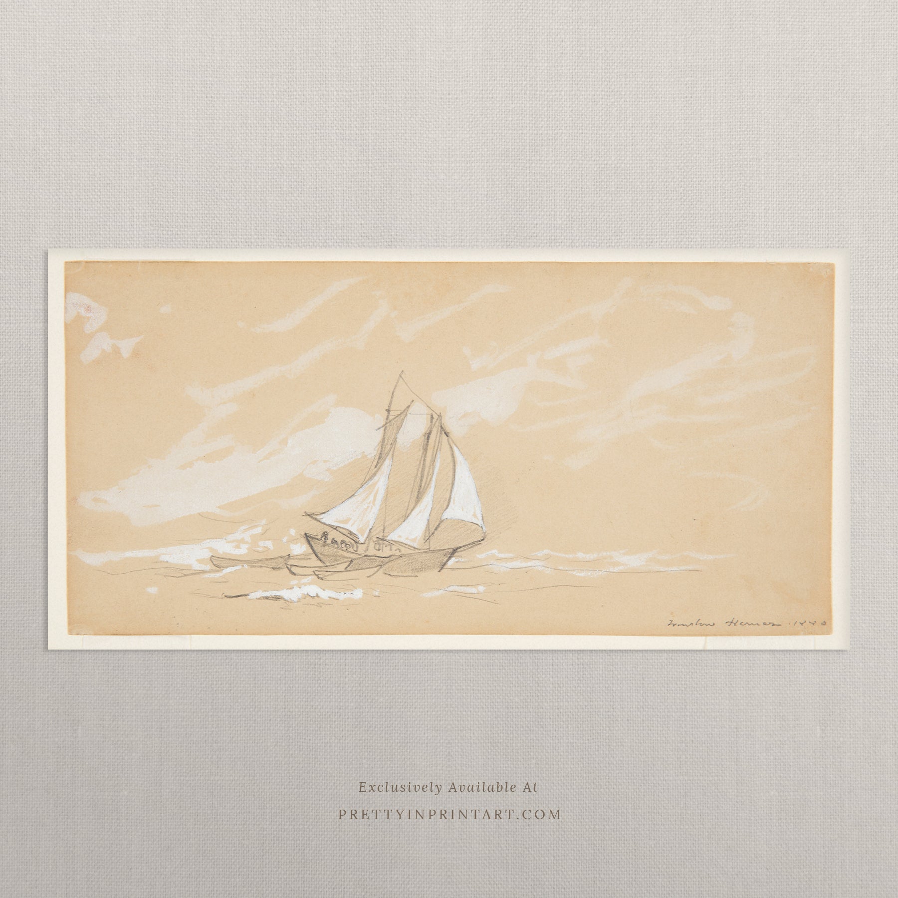 Antique sailing boat sketch art print perfect for nautical, coastal, and vintage interior decor styles