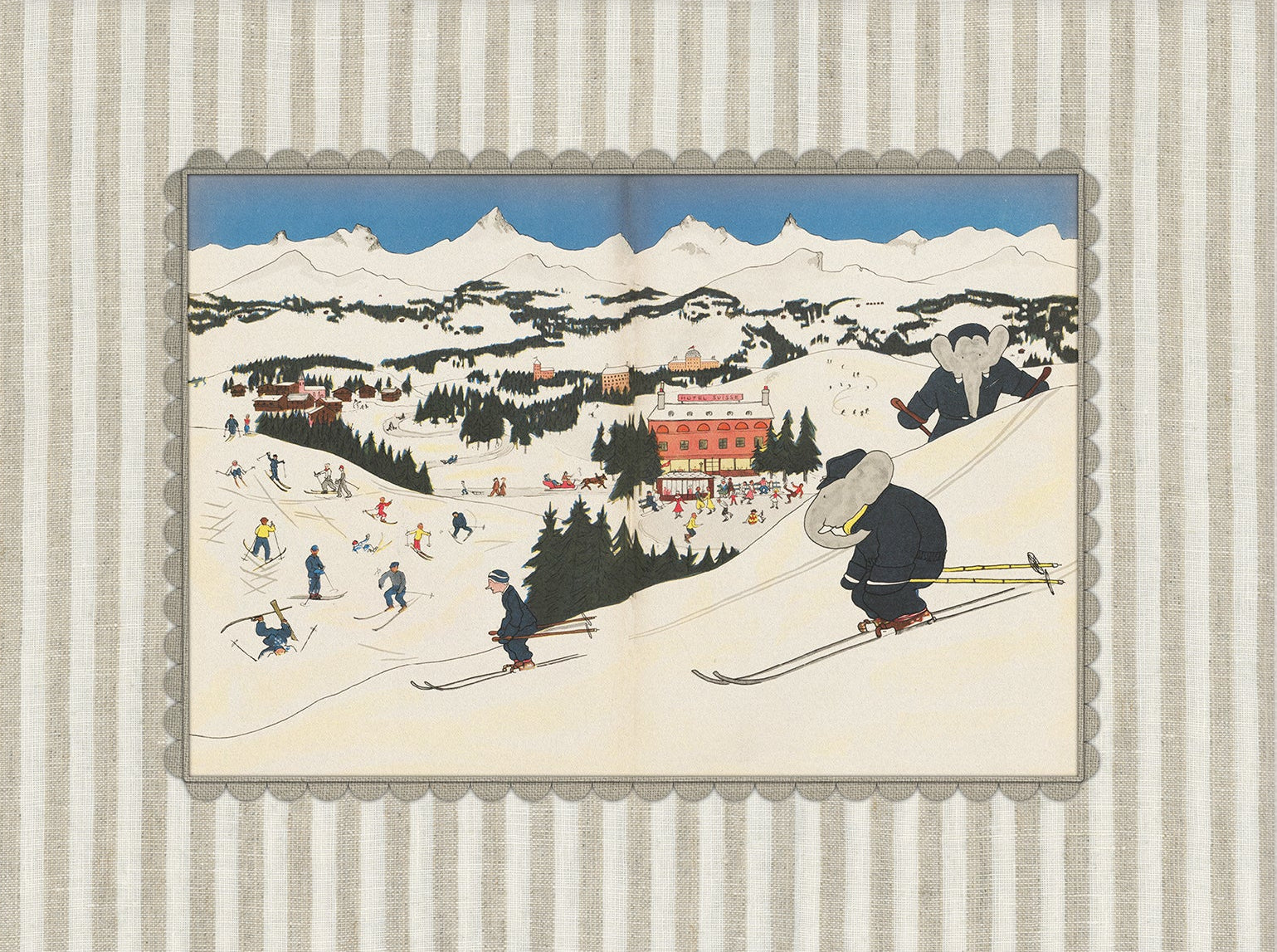 Babar Skiing Art Print | Unframed