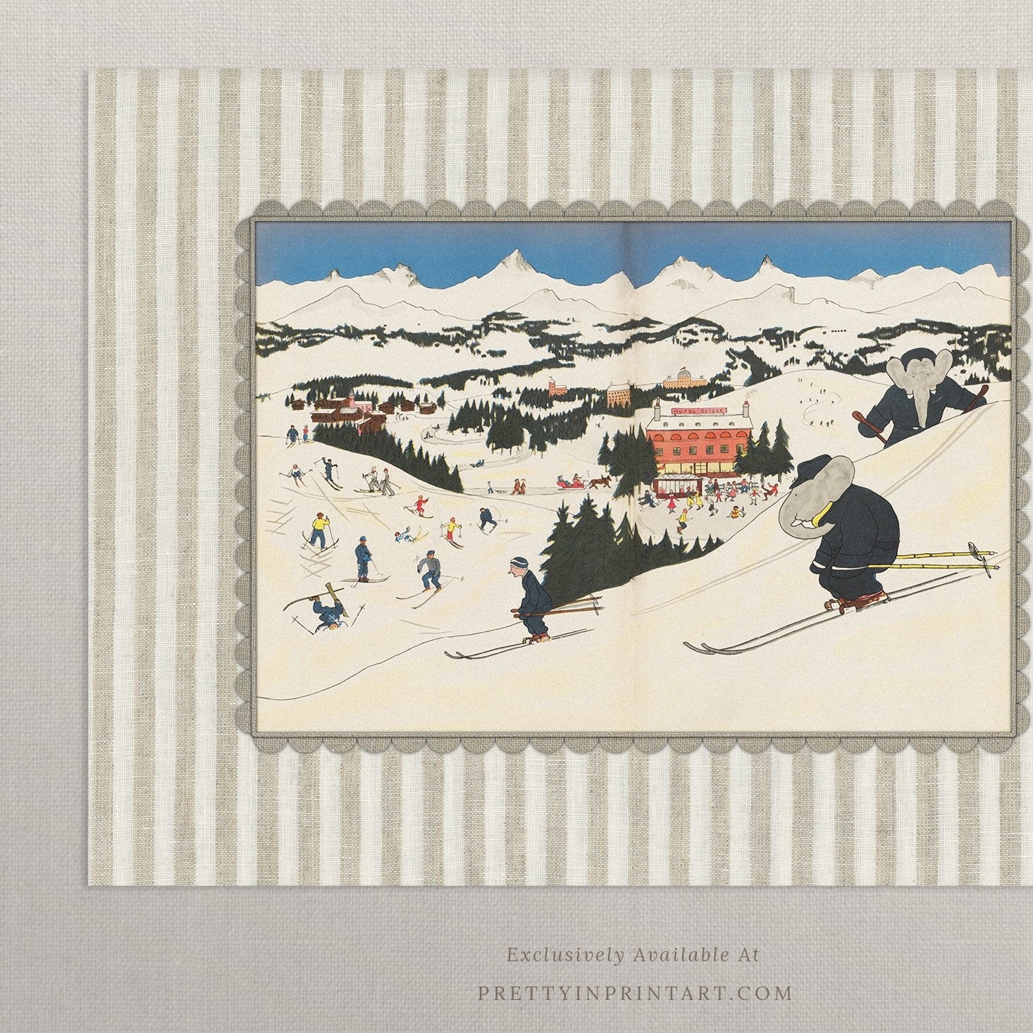 Babar Skiing Art Print | Unframed