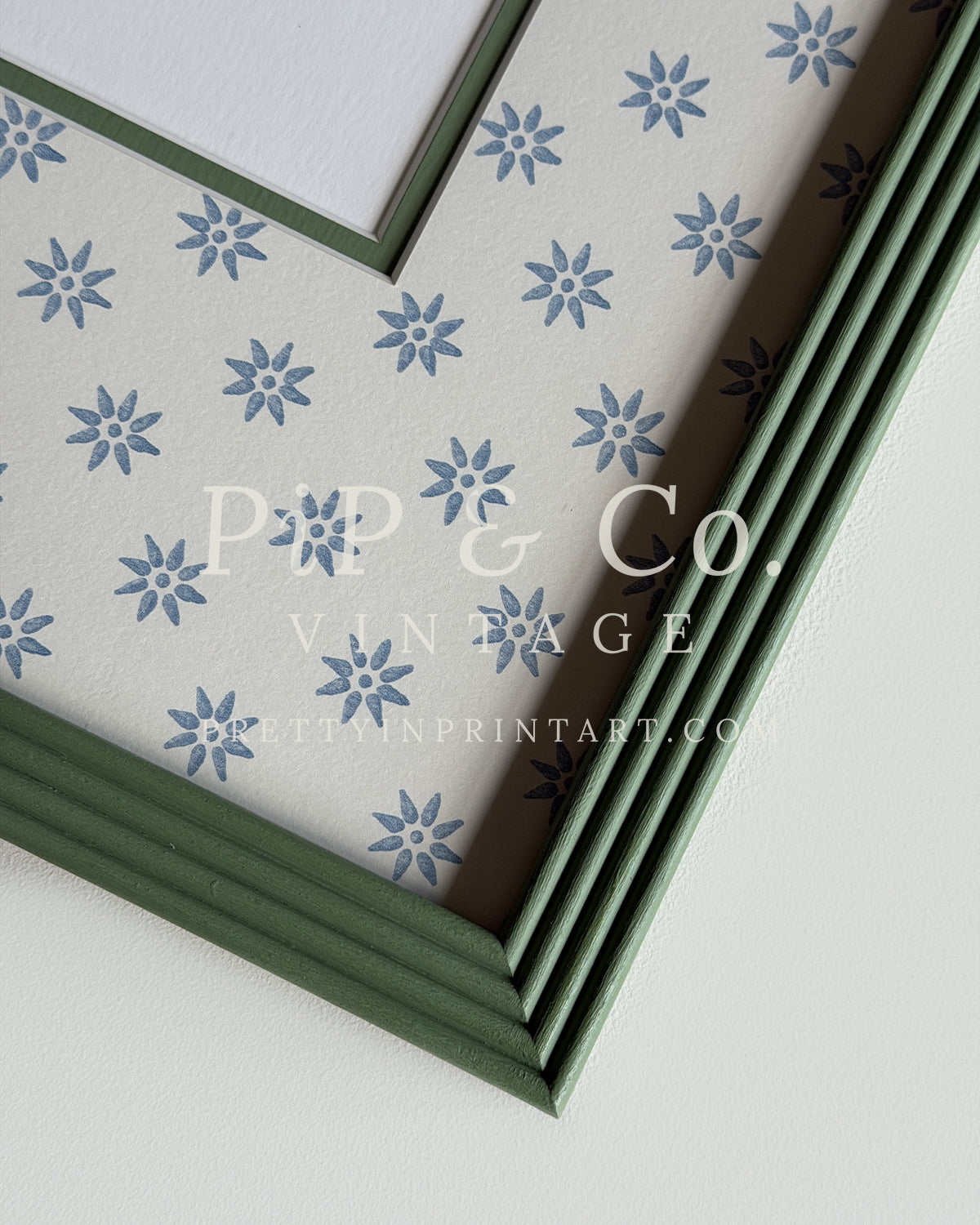 Green Hand Painted Frame | Wallpapered Mount (SW9+M18)