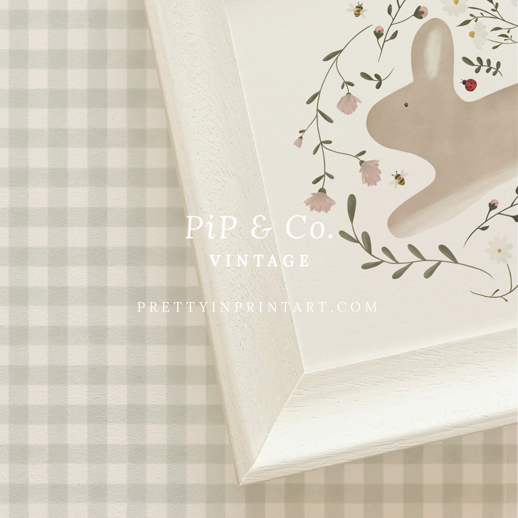 Floral Bunny Rabbit | Framed (Hollyhock Little Greene 00304)
