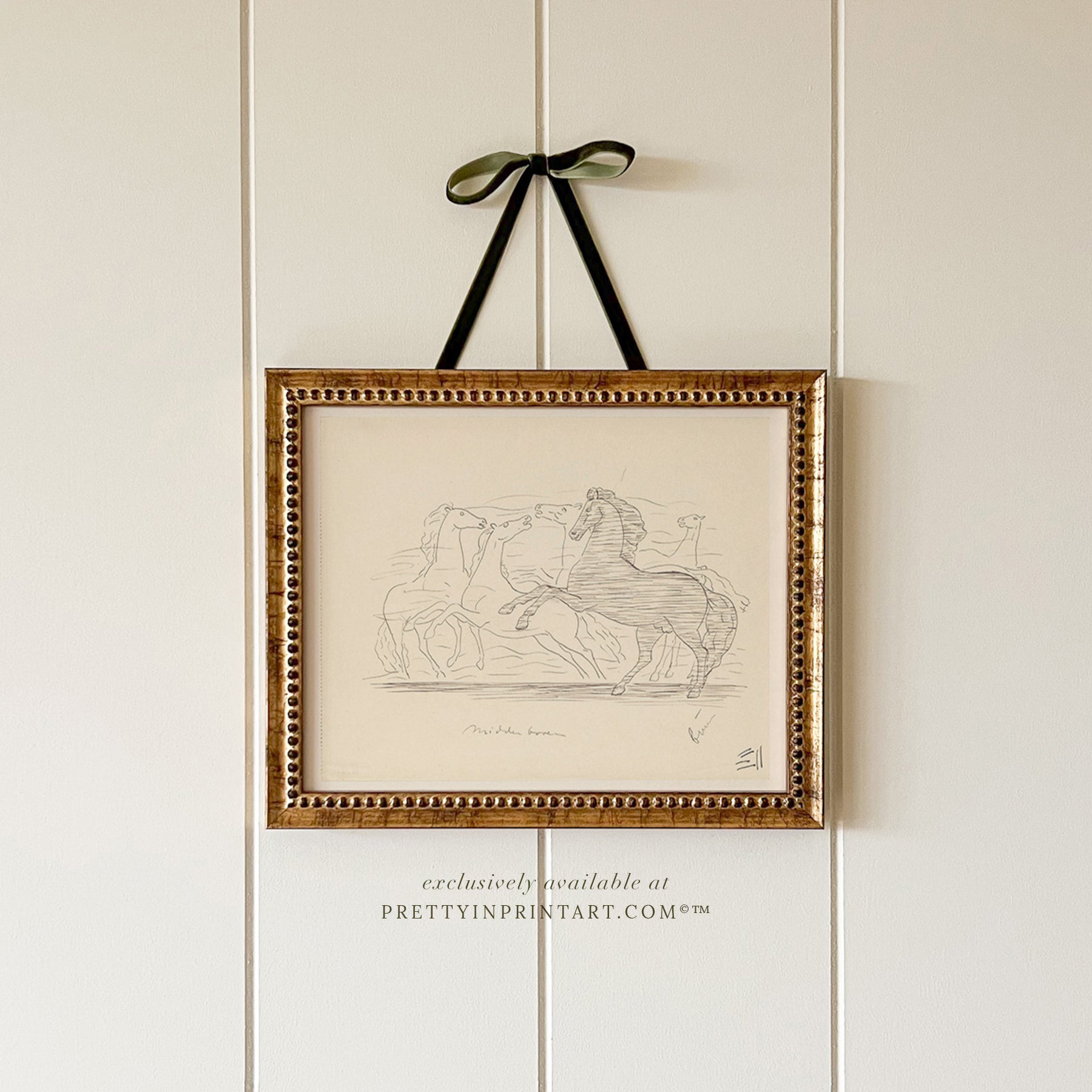 Horses Sketch Framed Art (GOLD-0160)