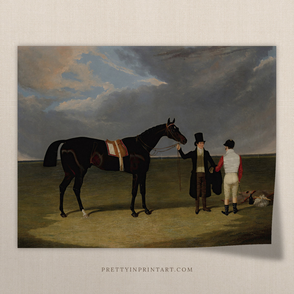 Vintage racehorse art print, antique equestrian wall art on linen