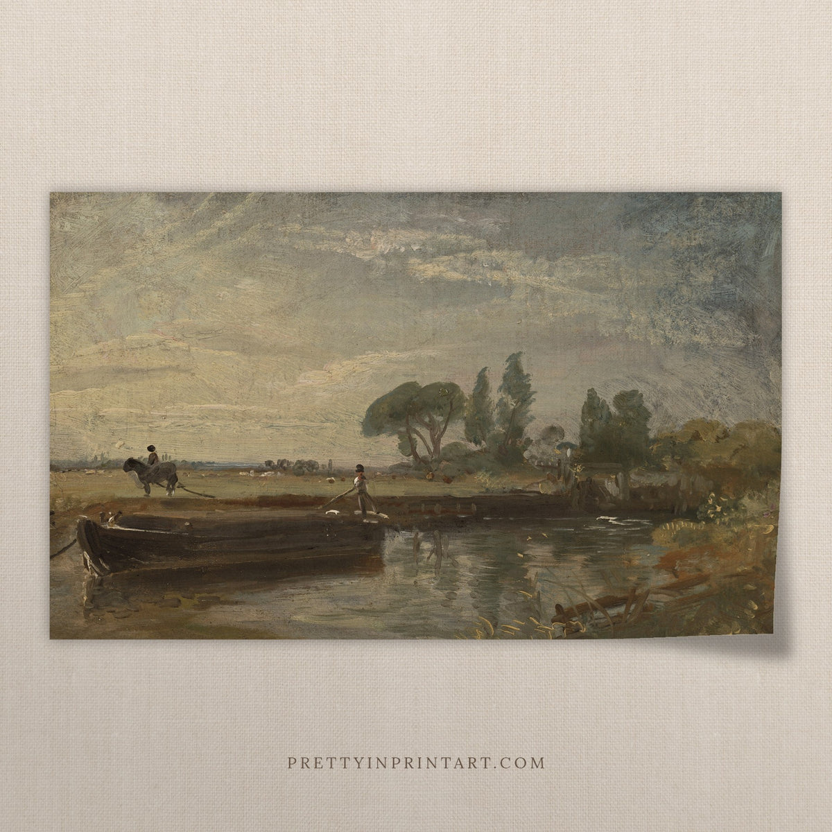 vintage river barge landscape art print
