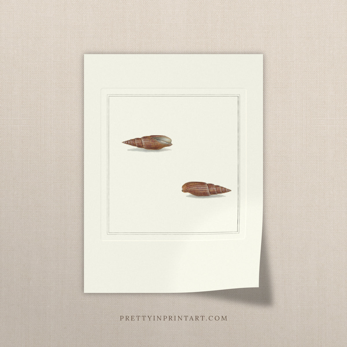 Vintage rust mitre shells print, unframed, on a linen background