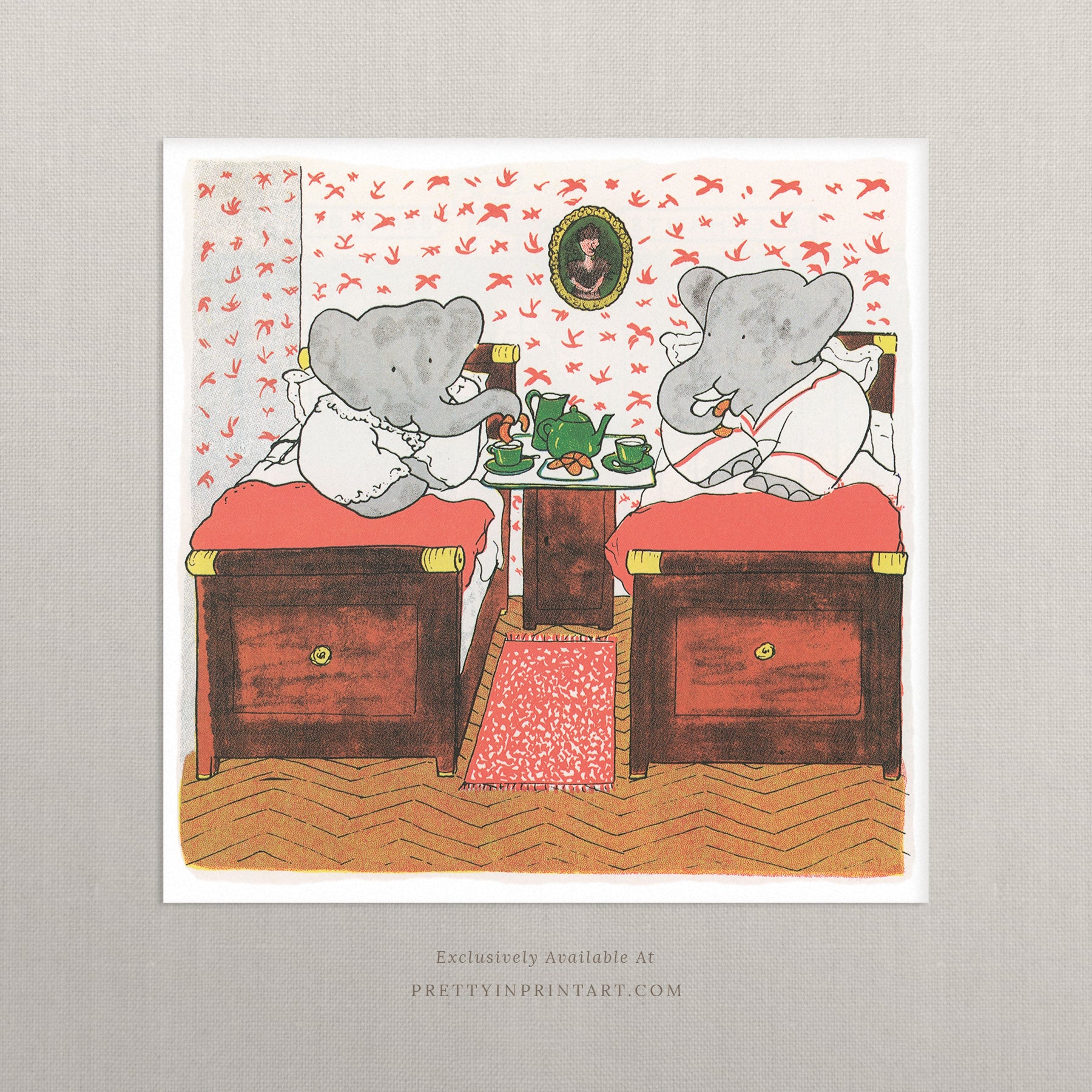 Babar Nursery Art - Babar the Elephant nursery wall art print, Vintage Babar nursery decor for baby’s room, Classic Babar prints for children’s bedrooms