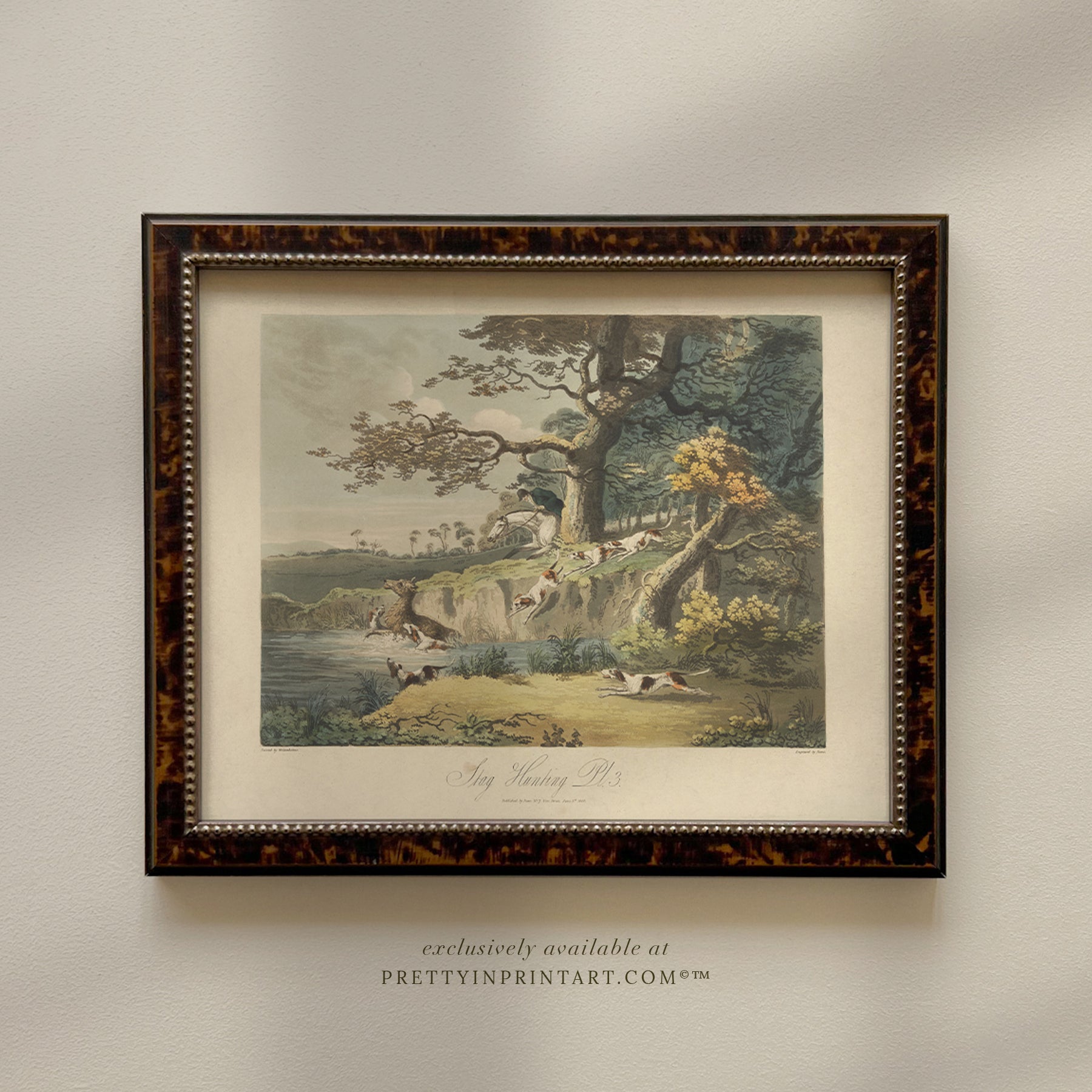 Antique Hunting Scene Art Print – Vintage Equestrian 001 | Framed