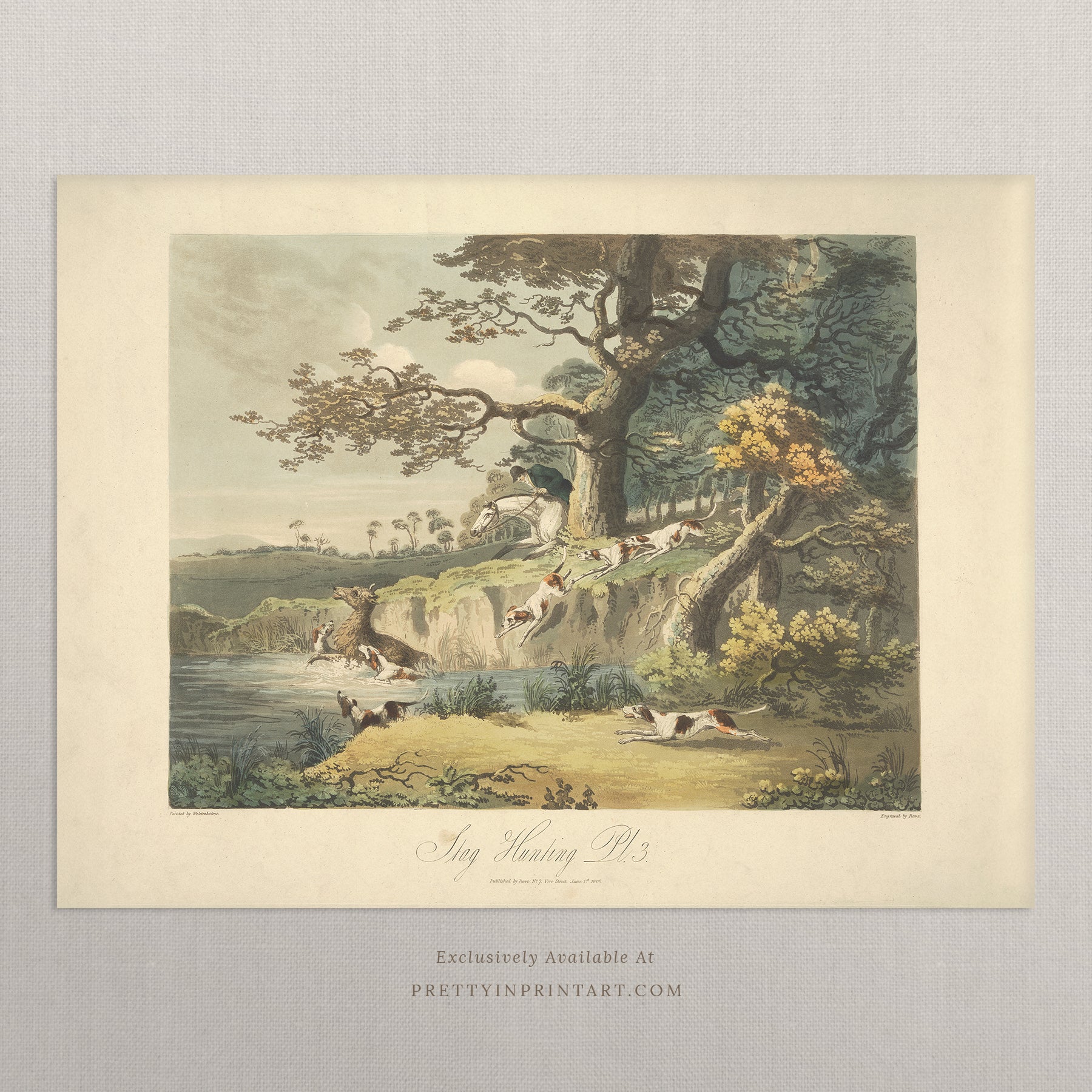 Antique Hunting Scene Art Print – Vintage Equestrian 003 | Unframed