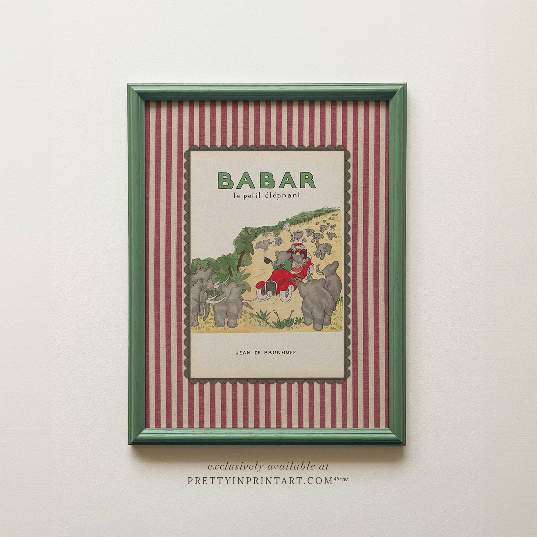 Babar Nursery Art 010 | Framed (Calke Green Farrow & Ball 00303)