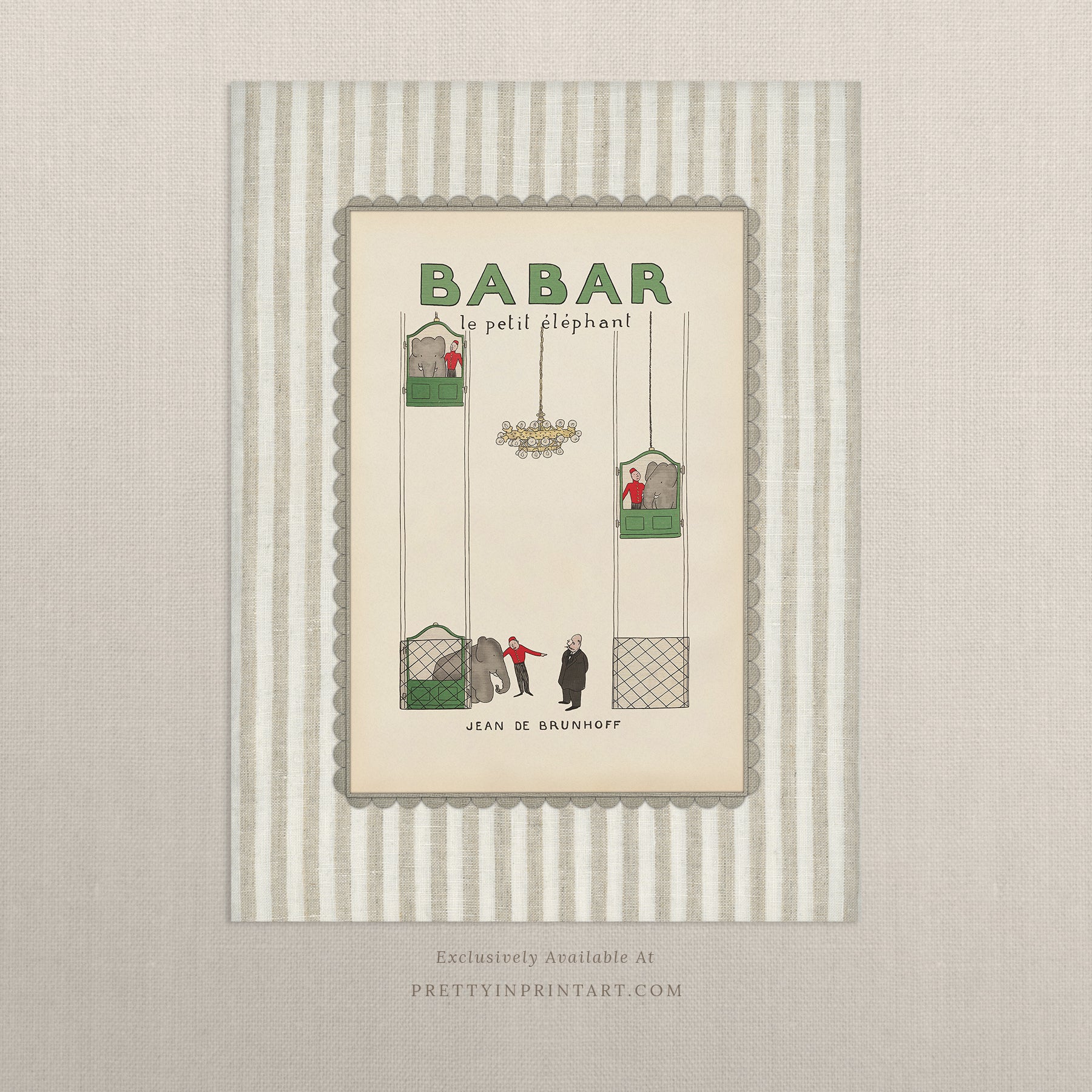Babar Nursery Art Print - Beige Stripe 011 |  Unframed