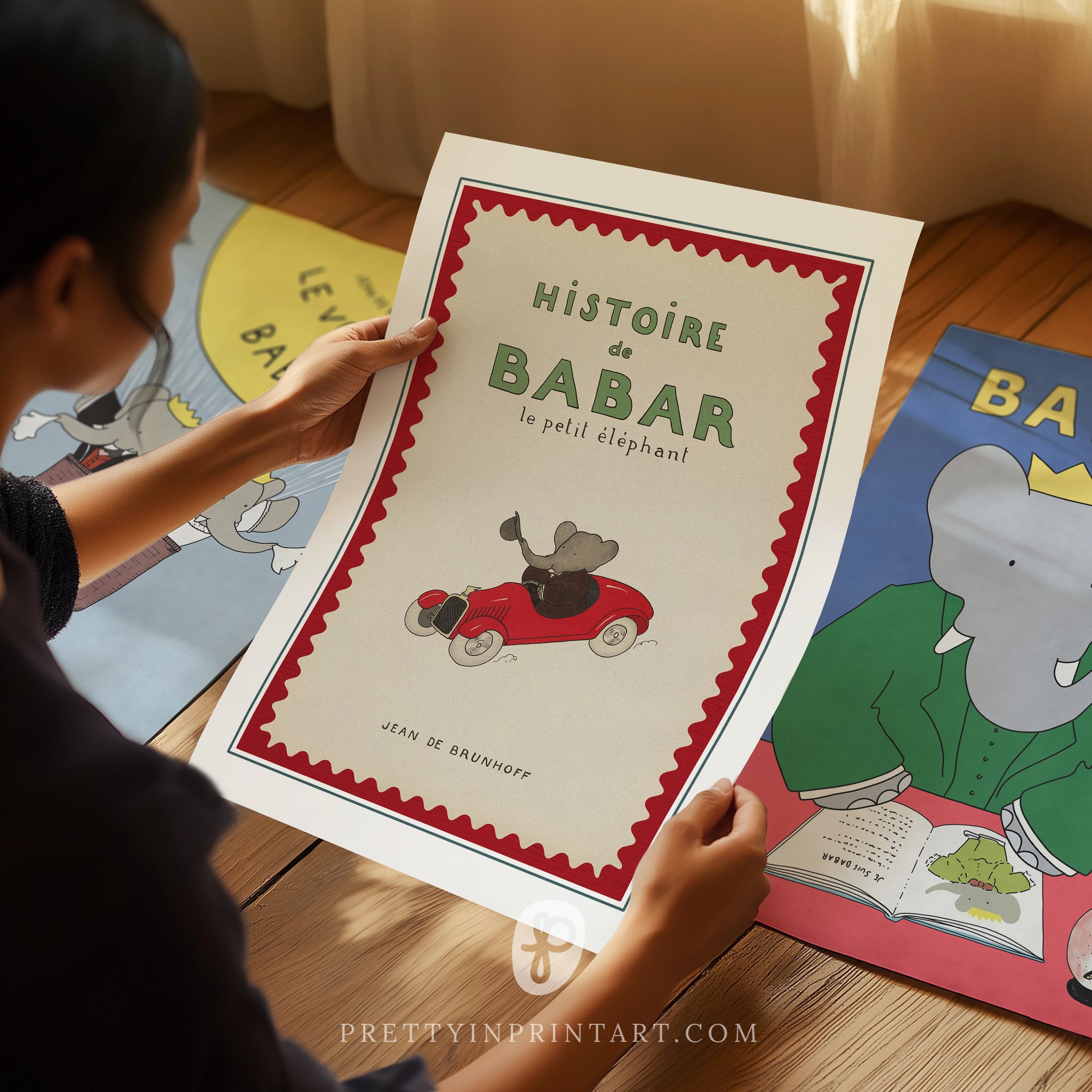 Babar Nursery Art - Babar the Elephant nursery wall art print, Vintage Babar nursery decor for baby’s room, Classic Babar prints for children’s bedrooms