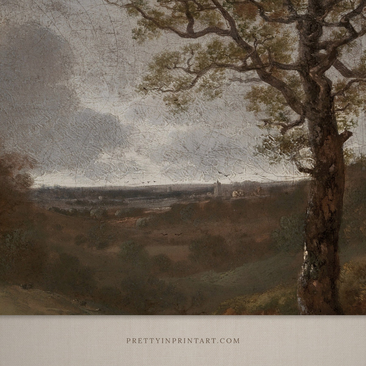 vintage oak tree landscape art print