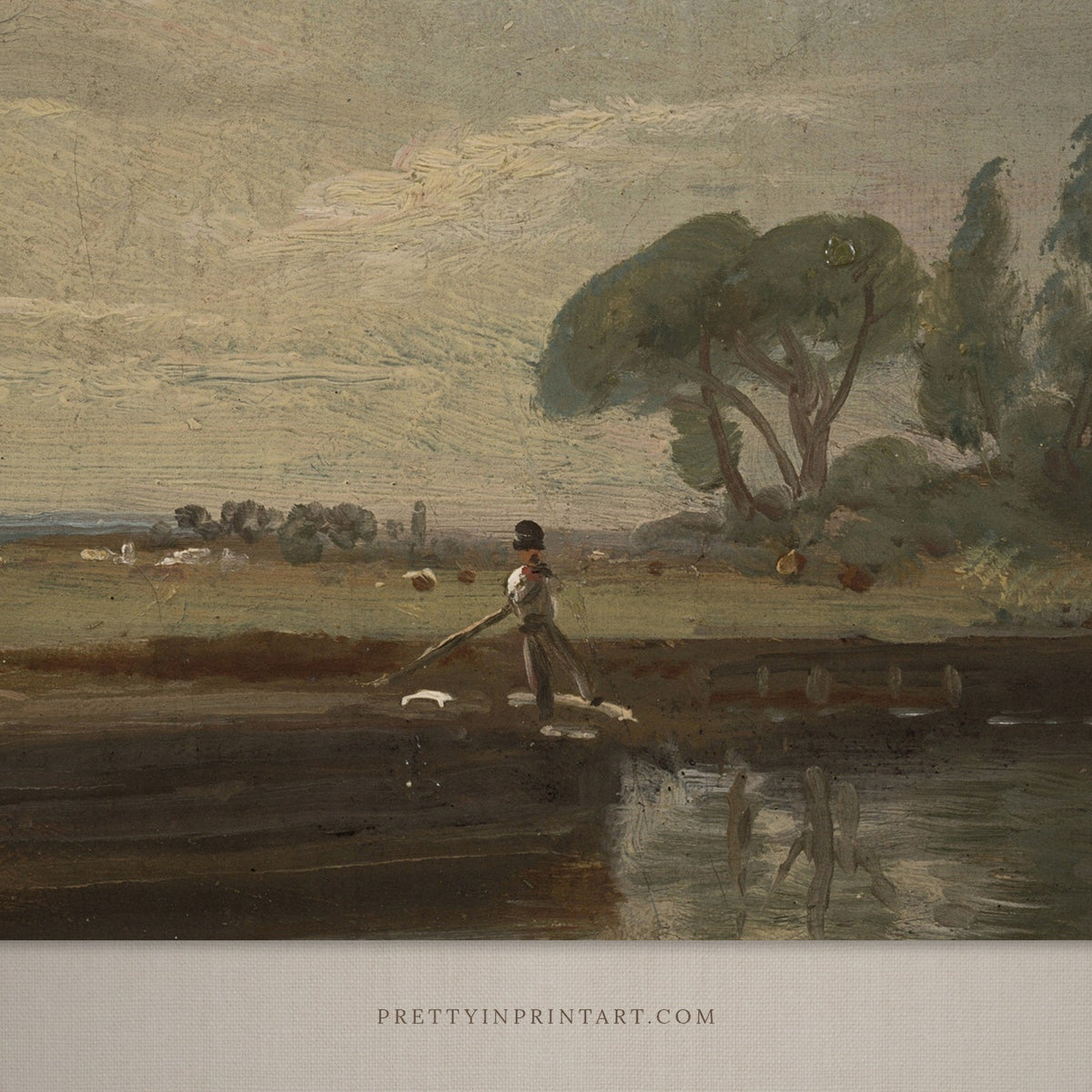 vintage river barge landscape art print