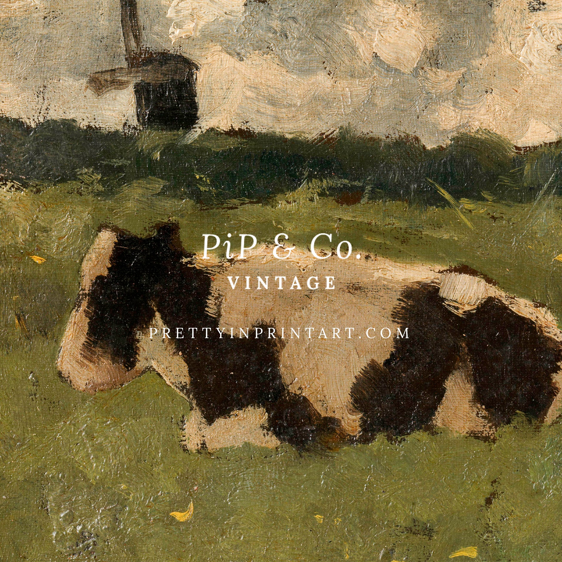 Cow in Meadow Framed Art (GOLD-0160)