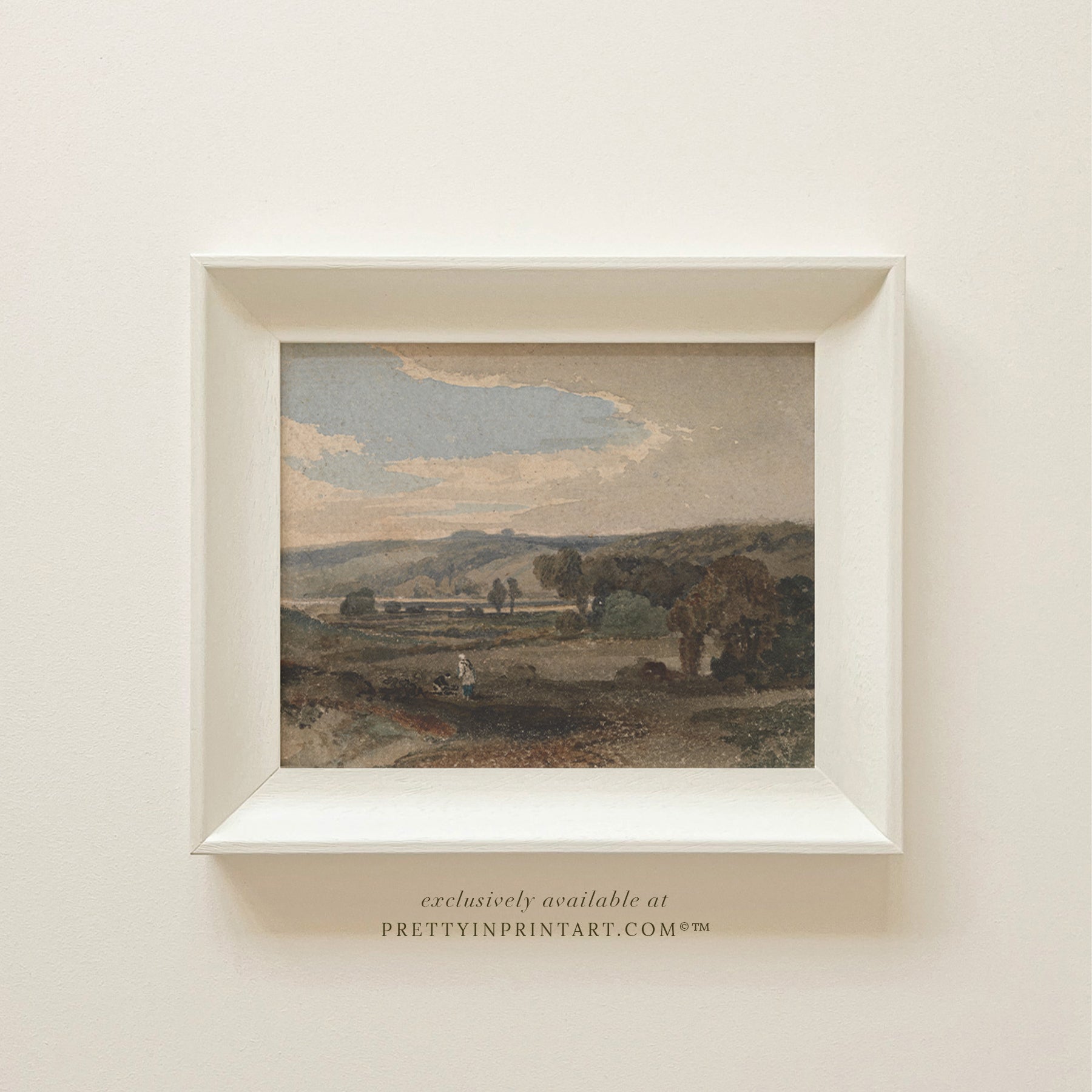 Vintage Landscape Art Print 00516 | Framed (Hollyhock Little Greene 00304)