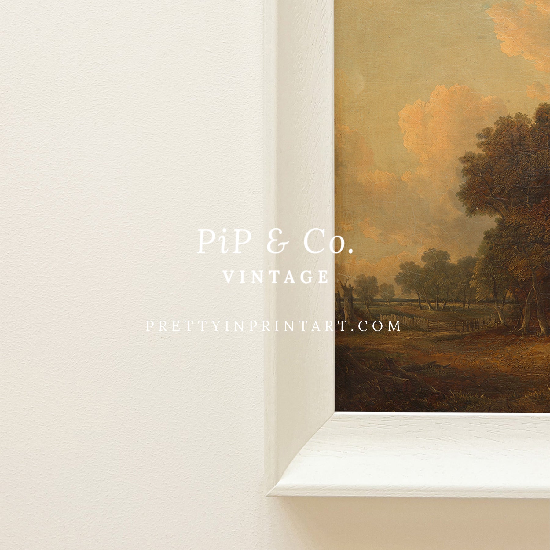 Elegant countryside landscape art in hand-painted frame, beautifully suited for timeless, curated interiors.