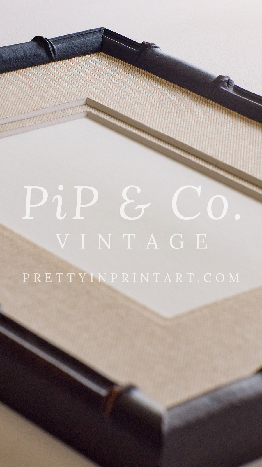 Black bamboo picture frame with linen mount for vintage and eclectic interiors