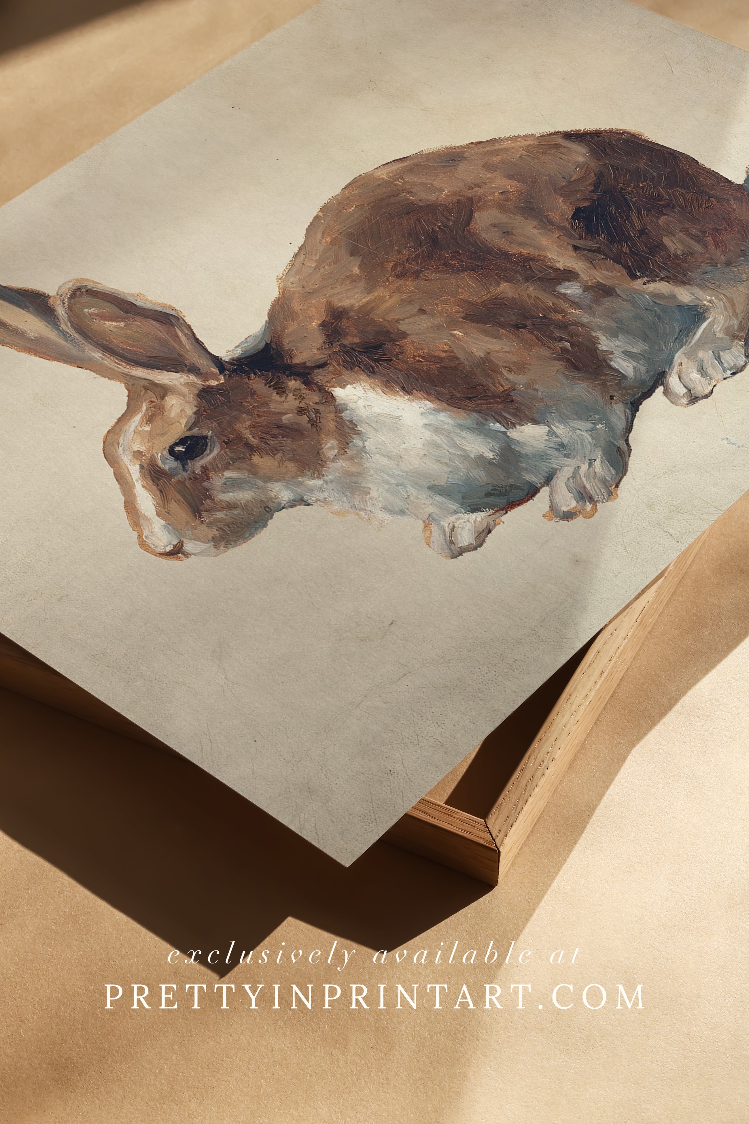 Vintage bunny rabbit art print featuring antique-style animal illustration, perfect for nursery or children's room decor.