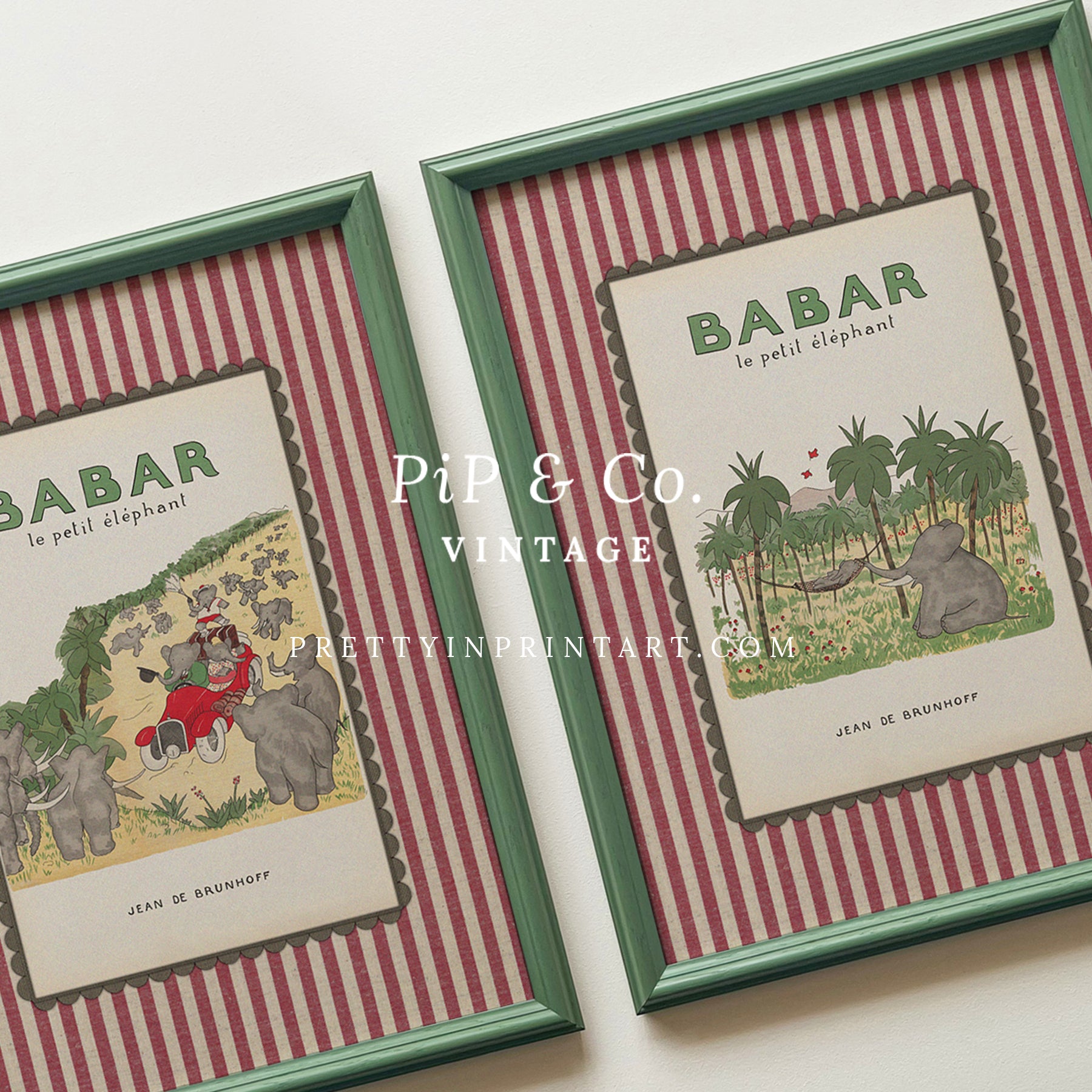 Babar Nursery Art 010 | Framed (Calke Green Farrow & Ball 00303)