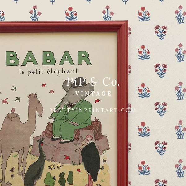 Babar with Camel |  Framed (Incarnadine Red Farrow & Ball 00303)
