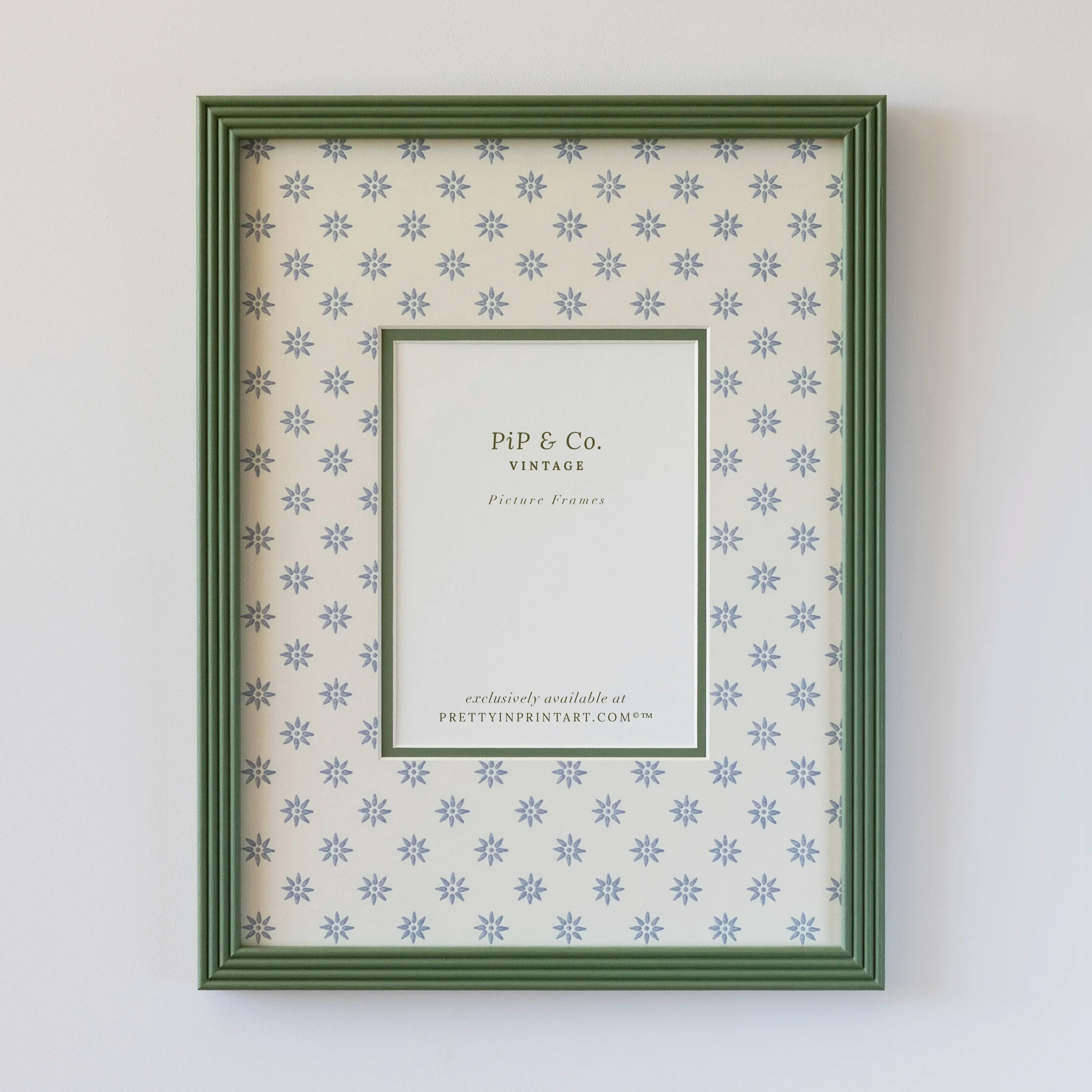 Green Hand Painted Frame | Wallpapered Mount
