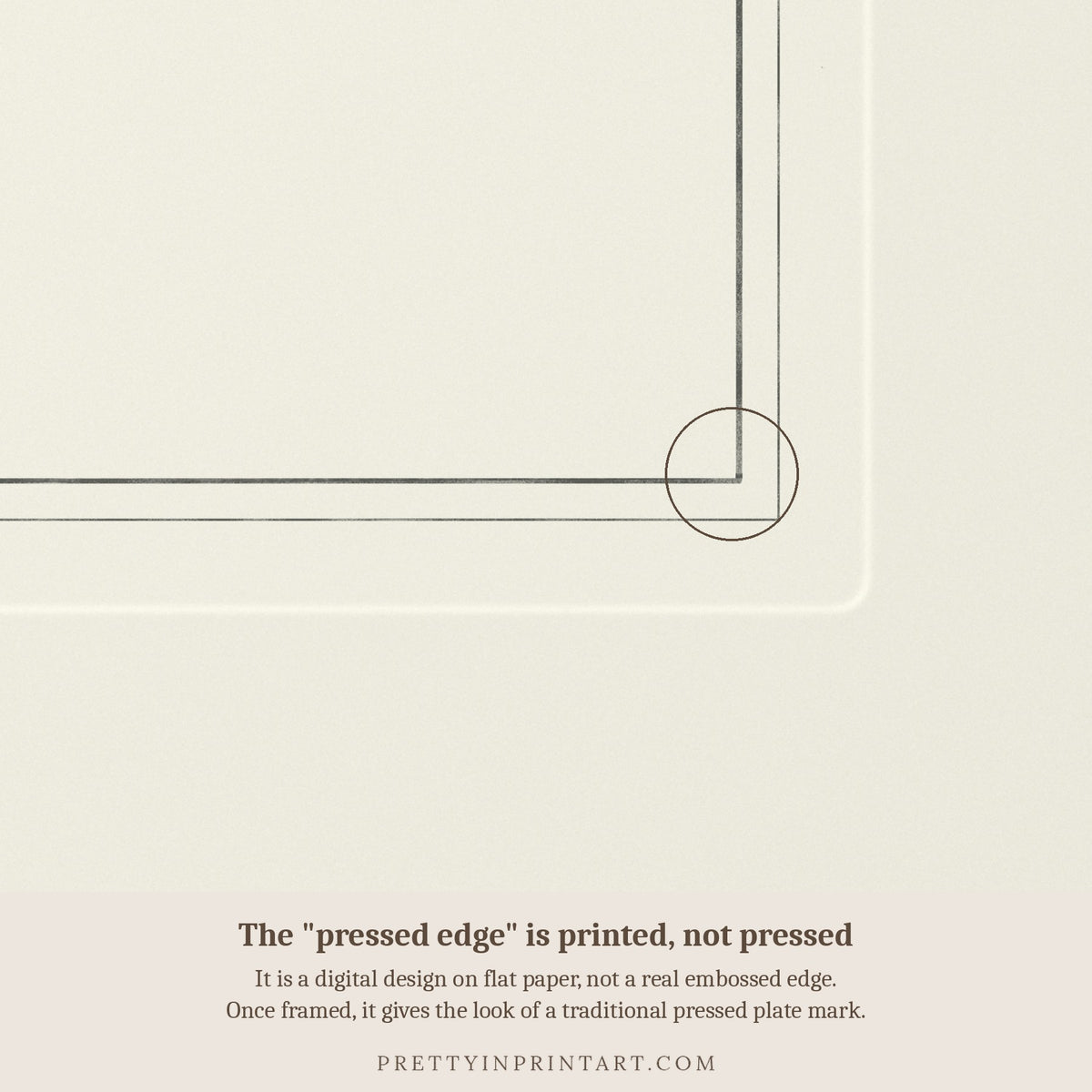 Close-up of the printed pressed-edge effect – a digital design, not an embossed edge