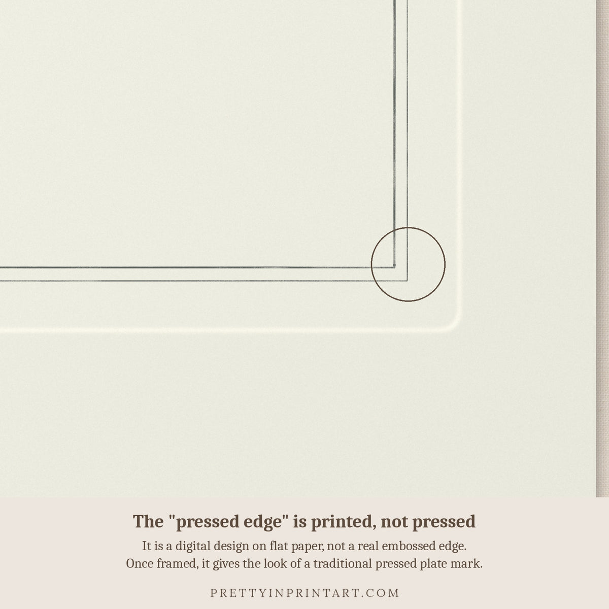 Close-up of the printed pressed-edge effect – a digital design, not an embossed edge