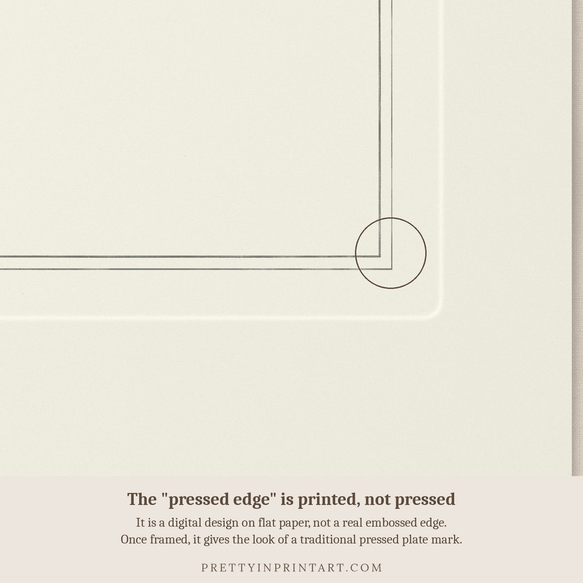 Close-up of the printed pressed-edge effect – a digital design, not an embossed edge